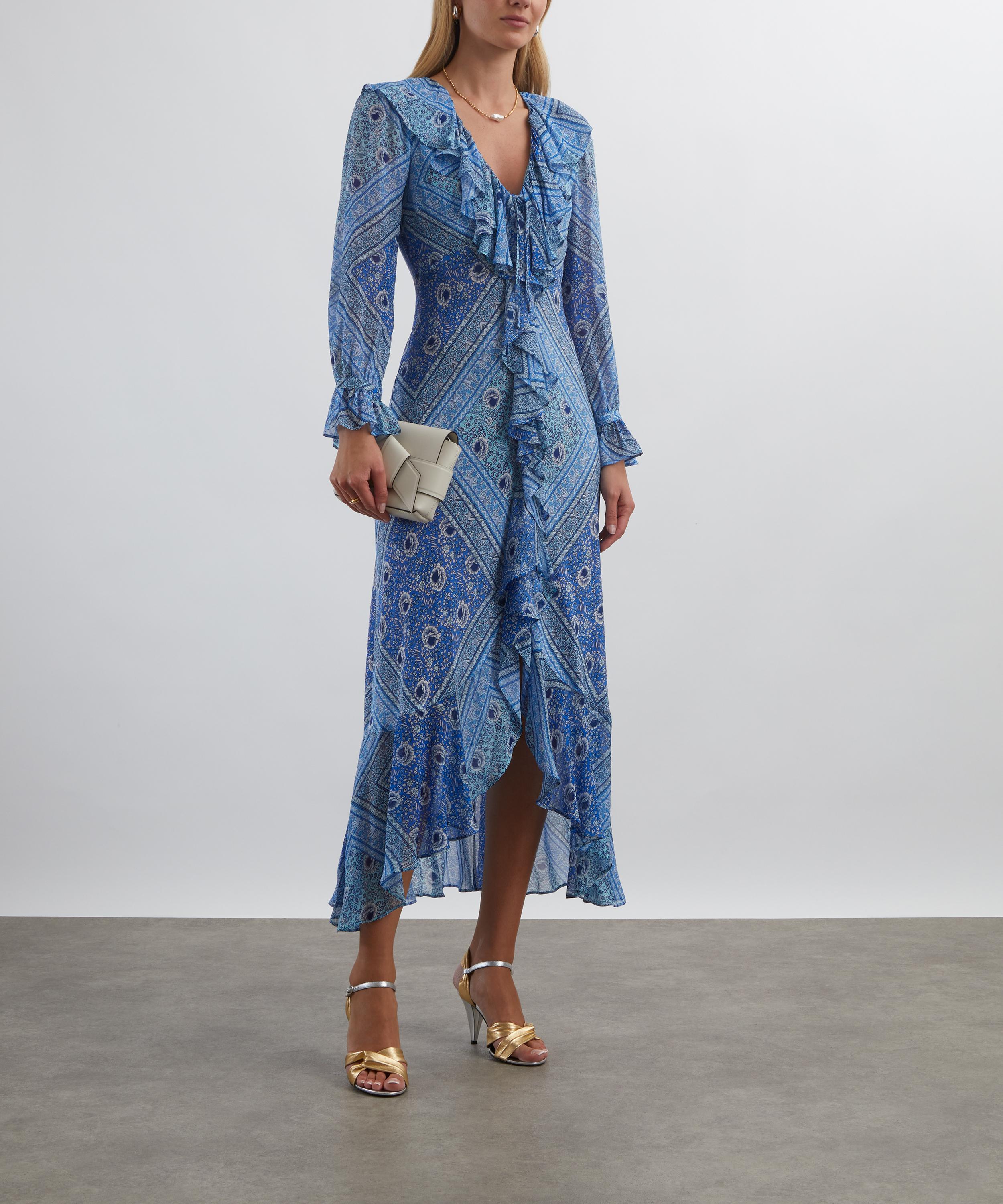 RIXO - Gracie Boho Scarf Blue Midi Dress image number 1