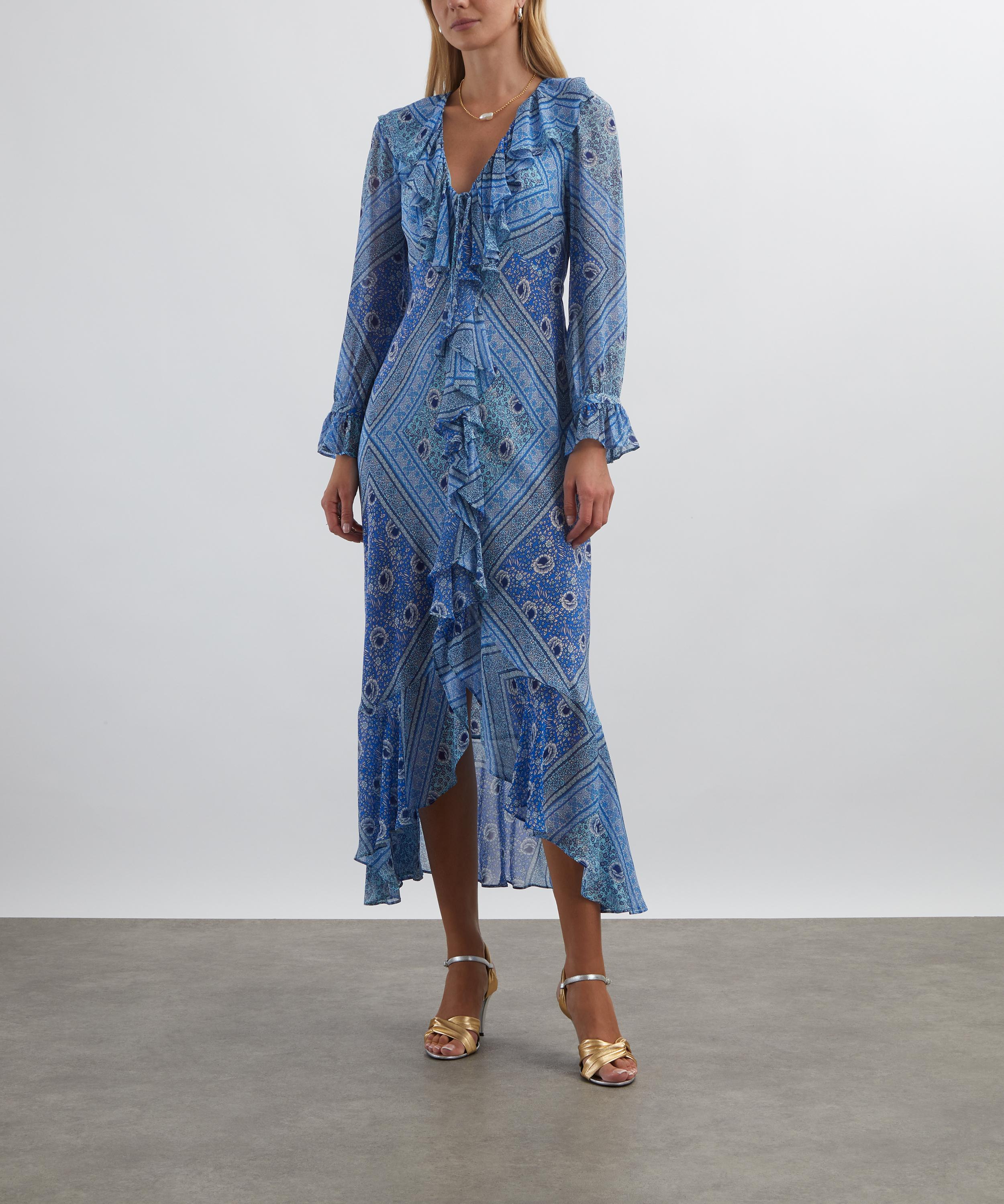 RIXO - Gracie Boho Scarf Blue Midi Dress image number 2