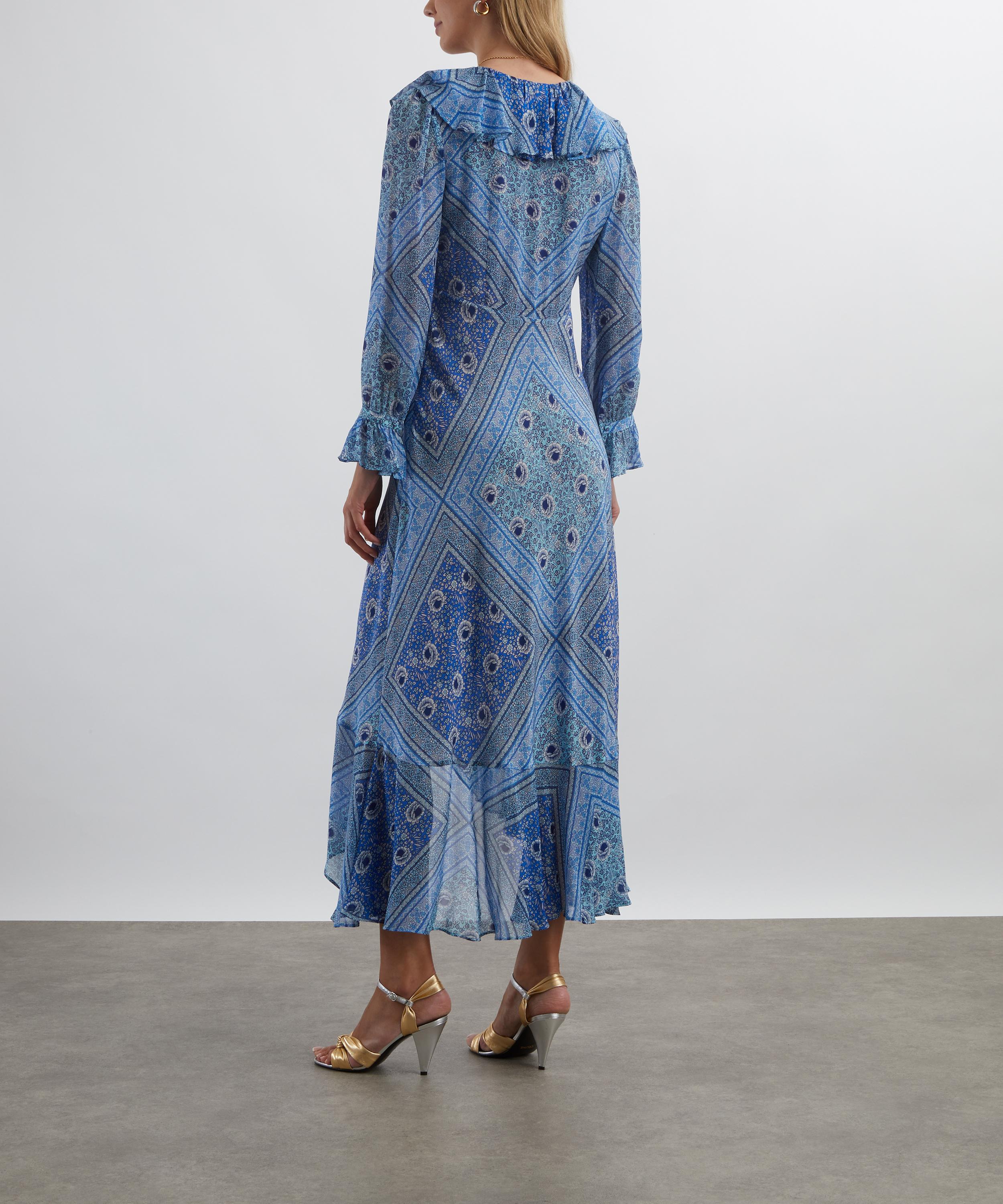 RIXO - Gracie Boho Scarf Blue Midi Dress image number 3