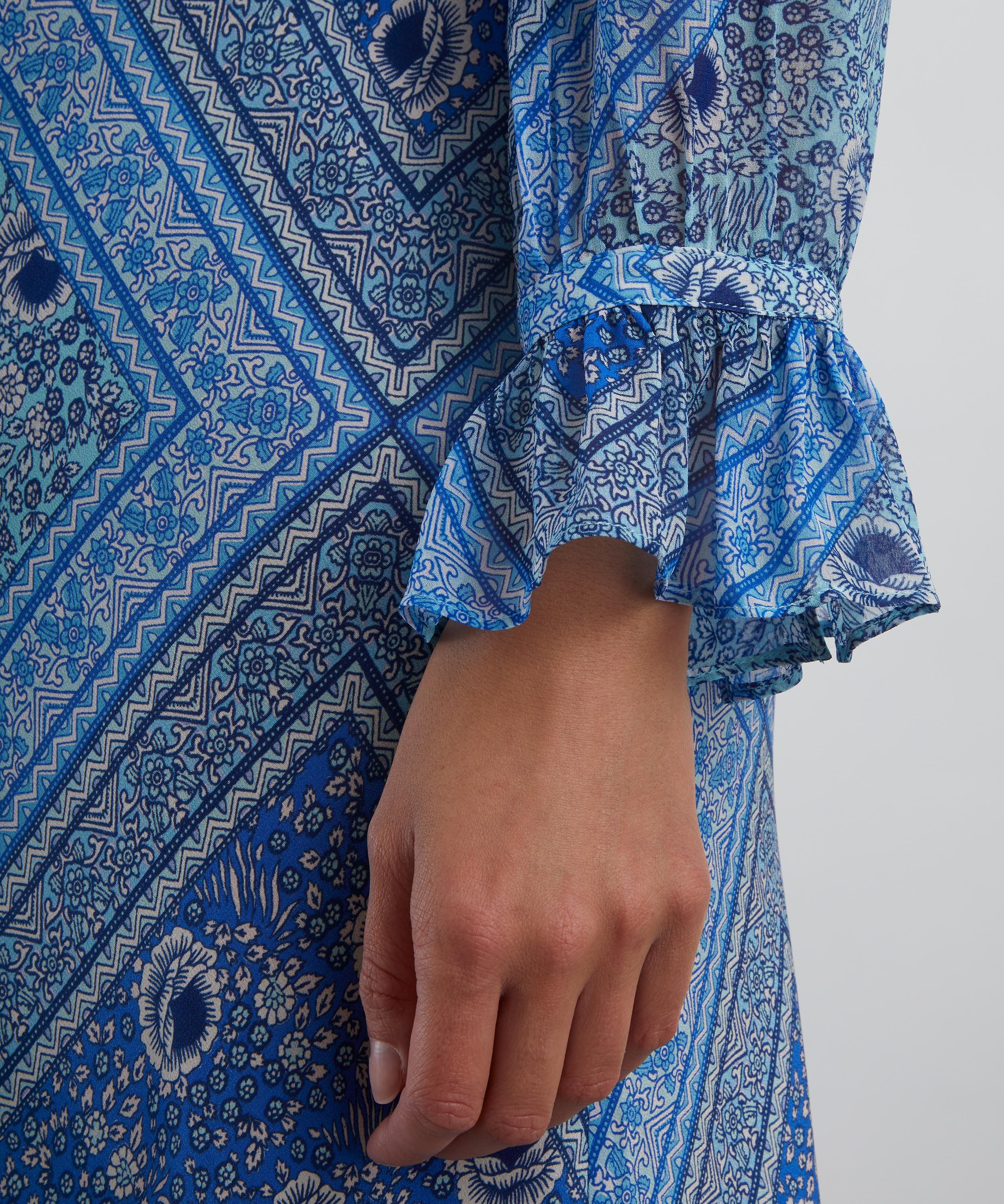 RIXO - Gracie Boho Scarf Blue Midi Dress image number 4