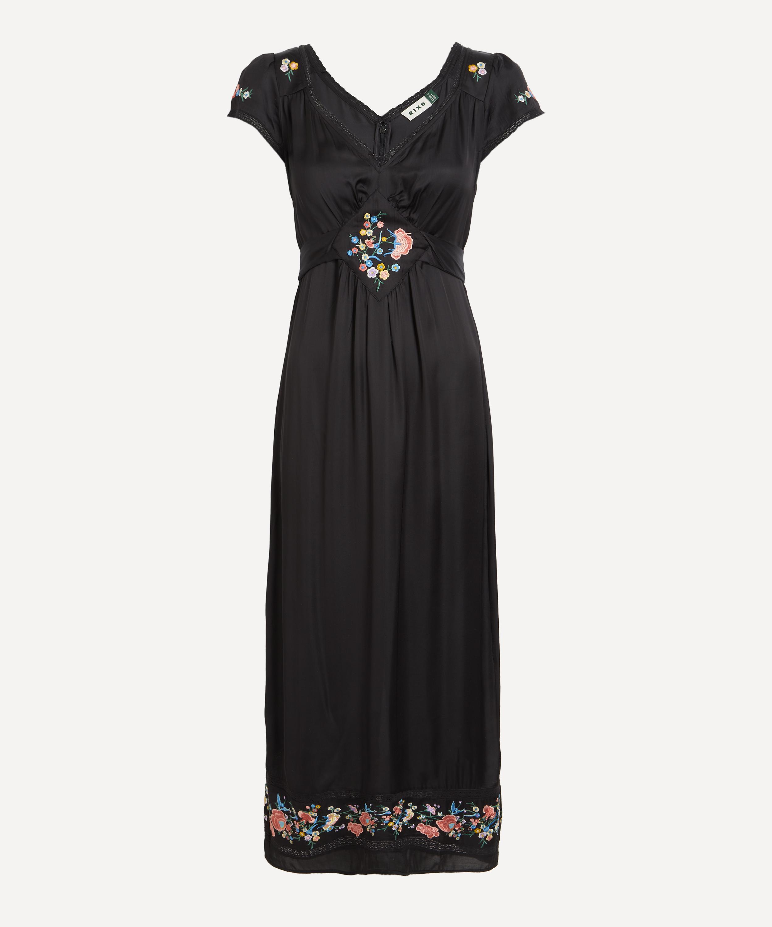 RIXO - Carey Orchard Embroidery Black Midi Dress image number 0