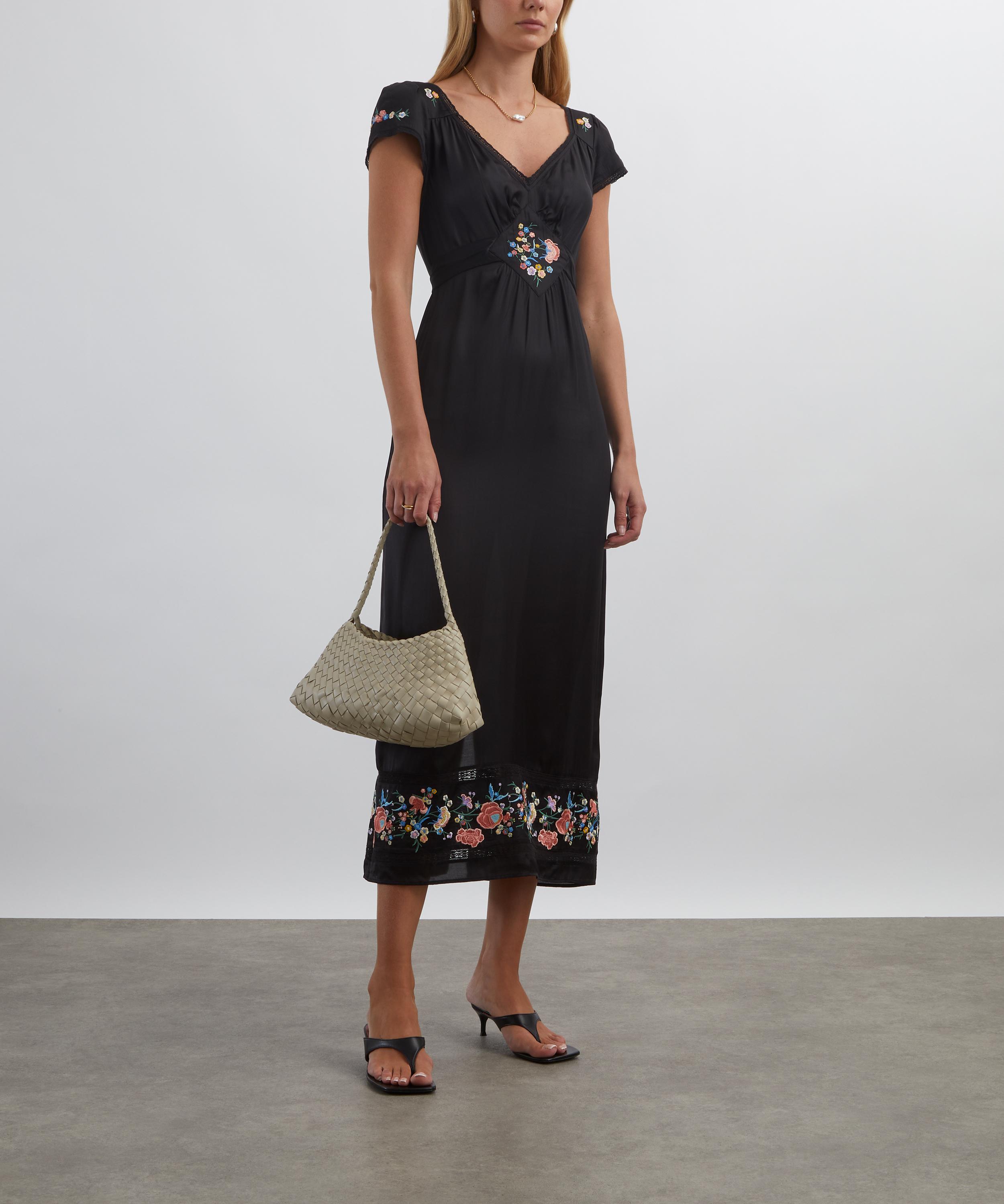 RIXO - Carey Orchard Embroidery Black Midi Dress image number 1