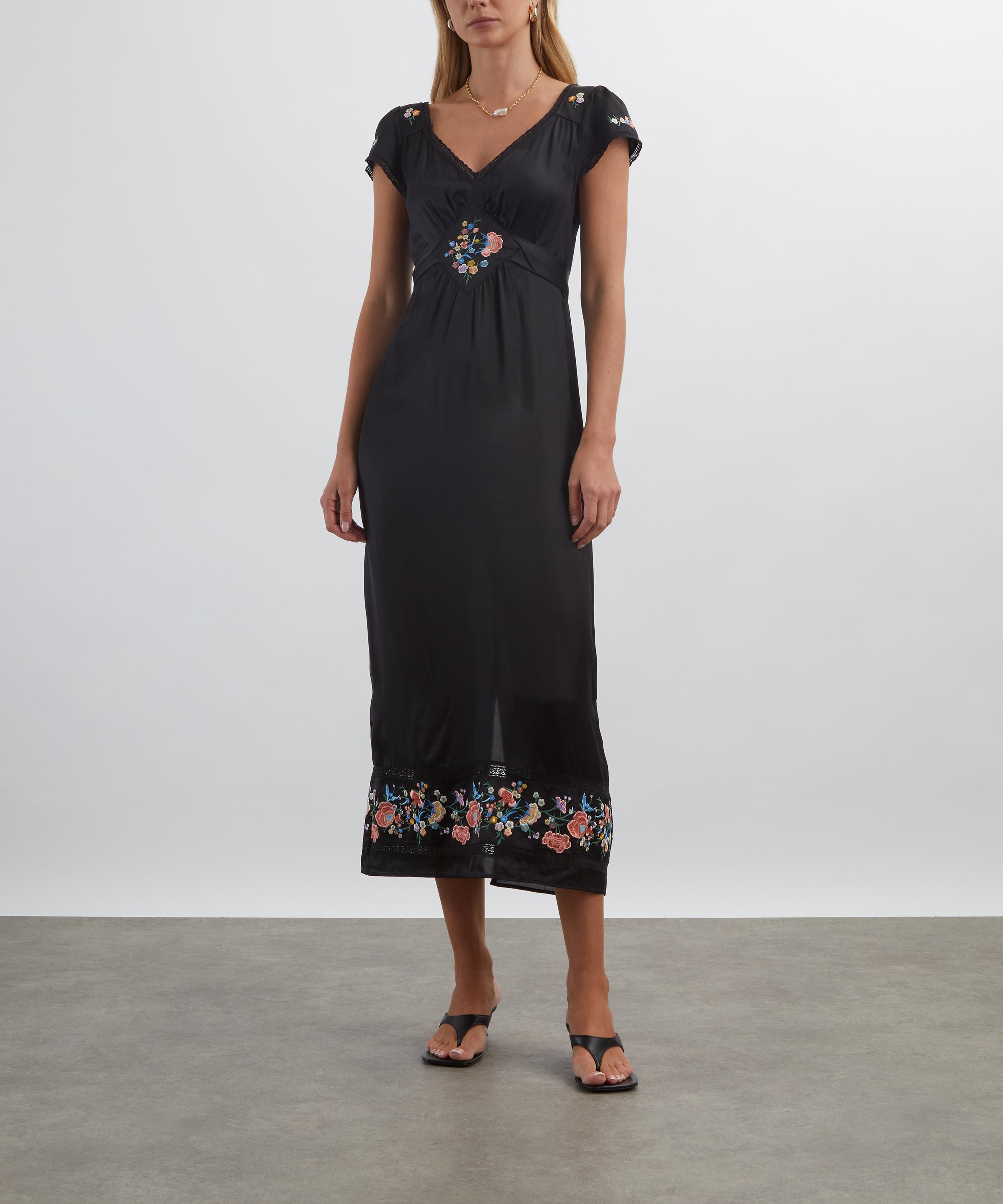 RIXO - Carey Orchard Embroidery Black Midi Dress image number 2
