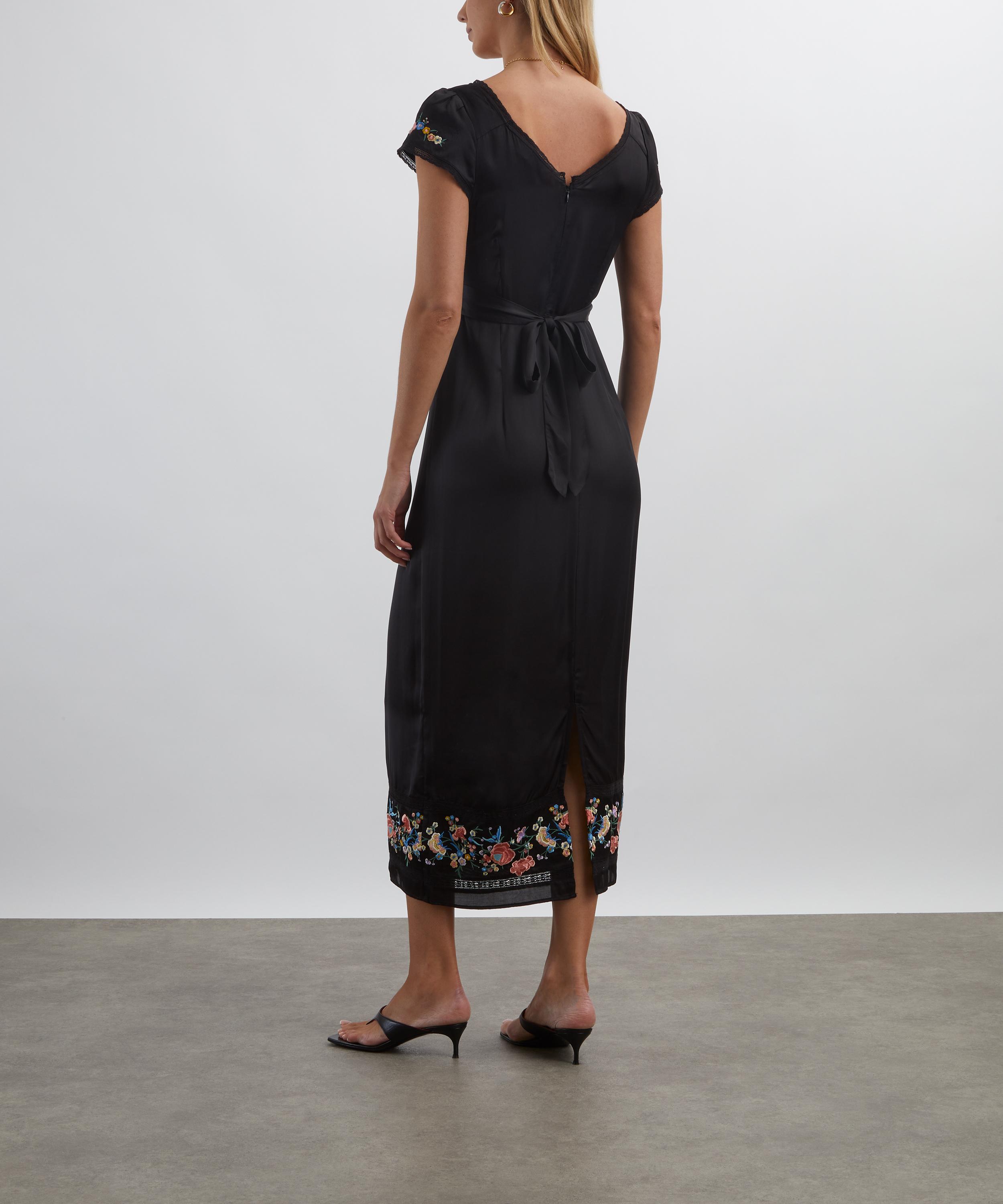 RIXO - Carey Orchard Embroidery Black Midi Dress image number 3