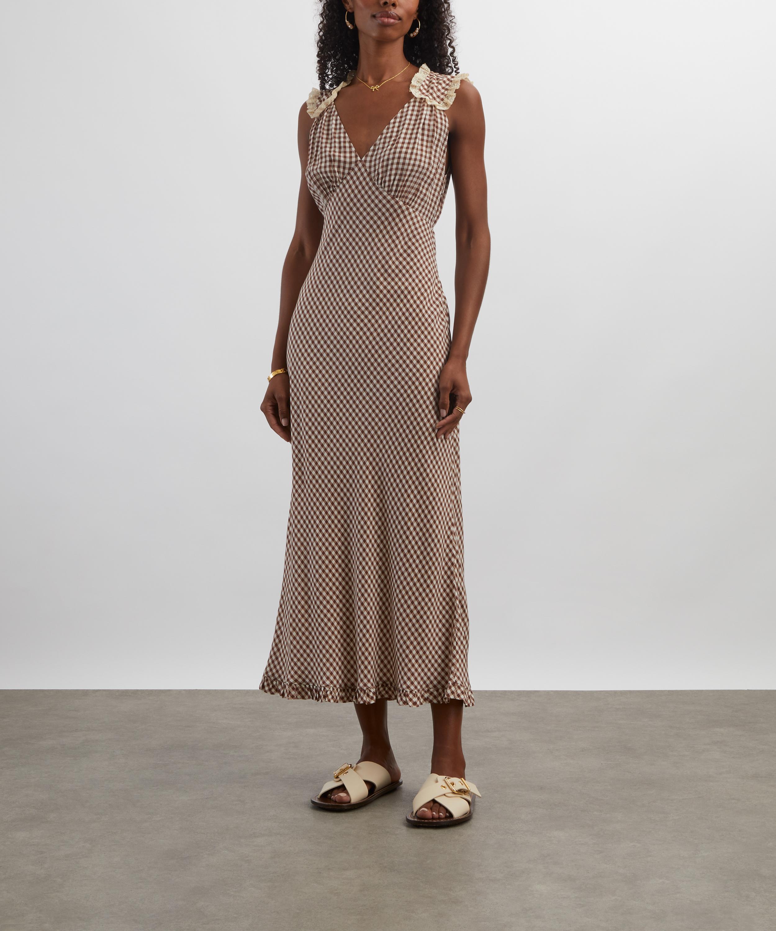 RIXO - Chessie French Check Brown Midi Dress image number 2