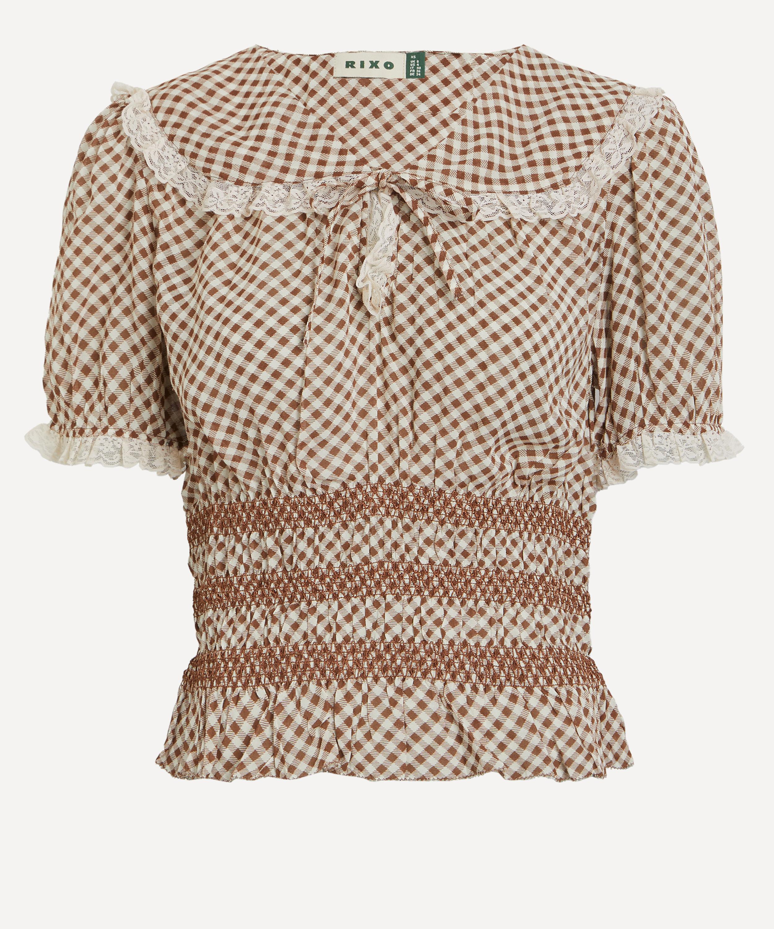 RIXO - Britt French Check Brown Top image number 0
