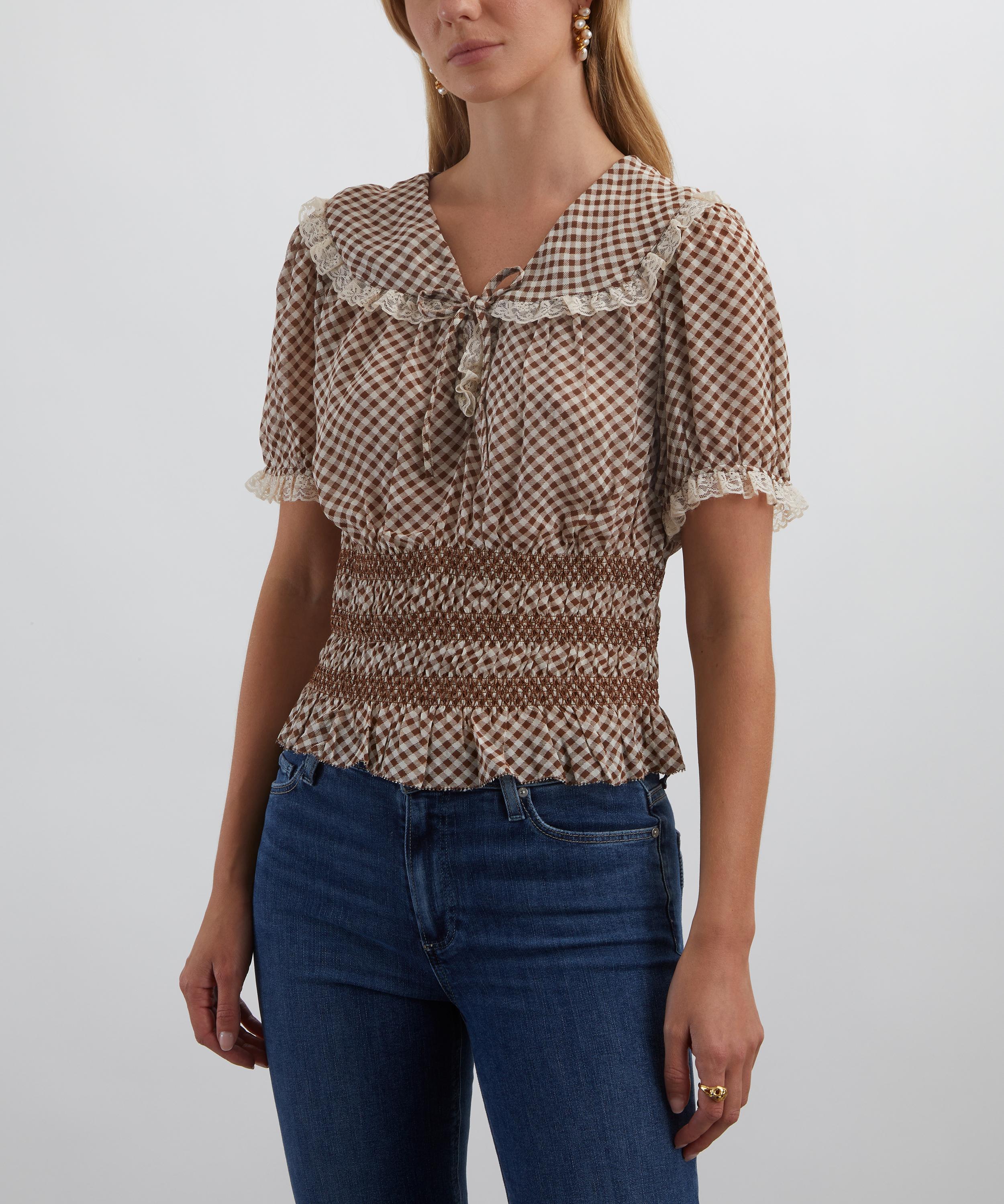 RIXO - Britt French Check Brown Top image number 2