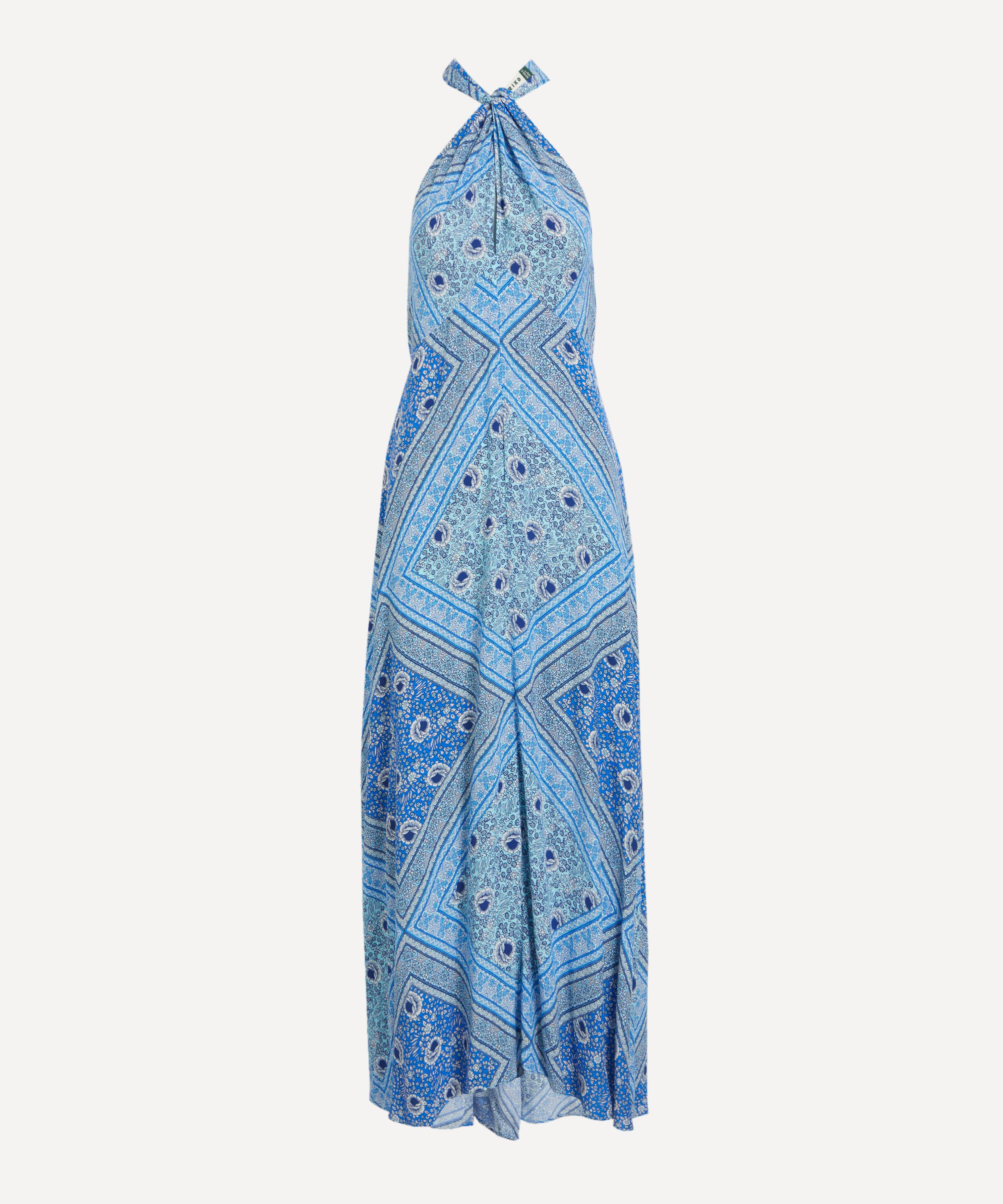 RIXO - Caitlin Boho Scarf Blue Midi Dress image number 0
