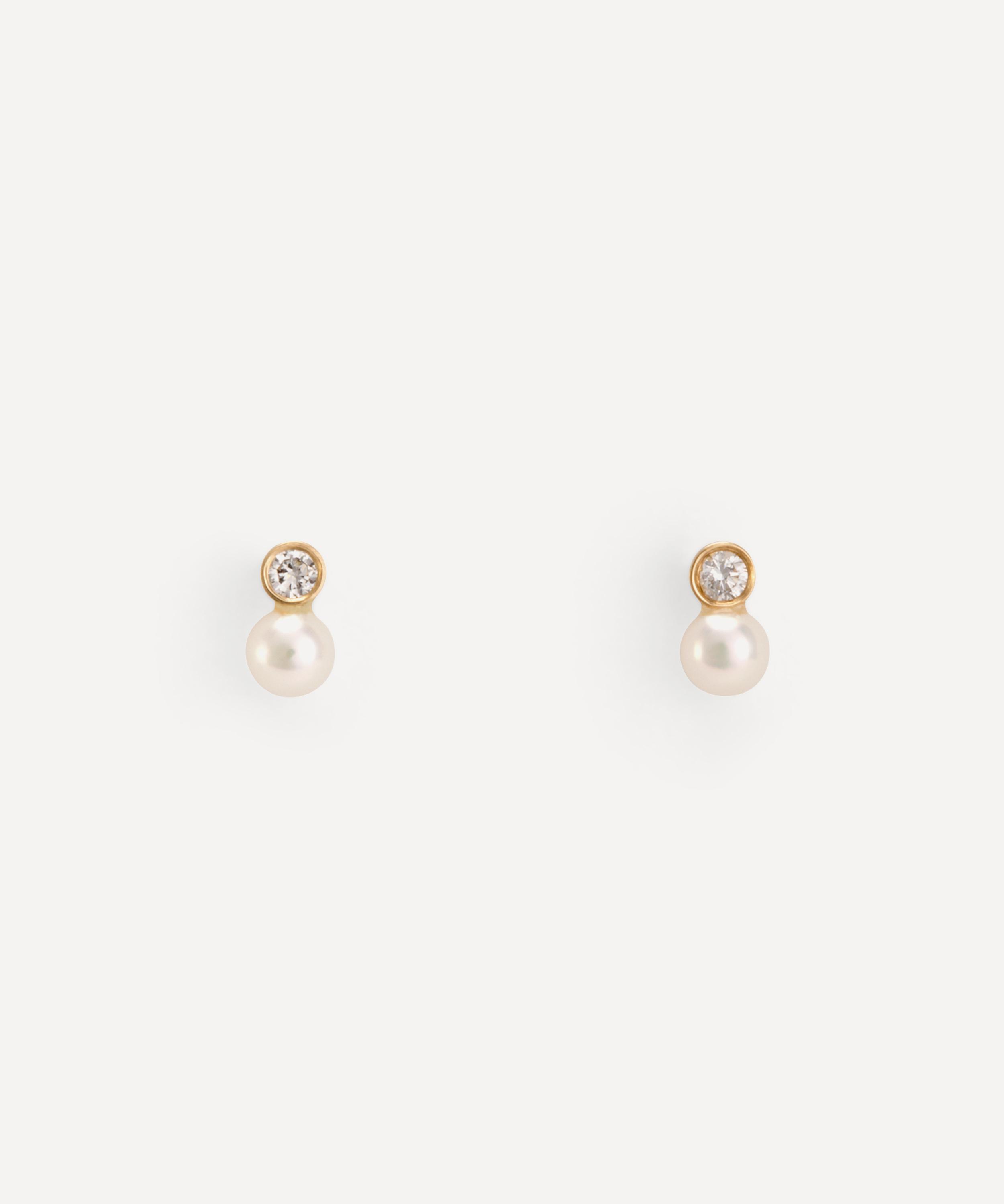 Satomi Kawakita - 18ct Gold Mixed Media Pearl and White Diamond Stud Earrings image number 0