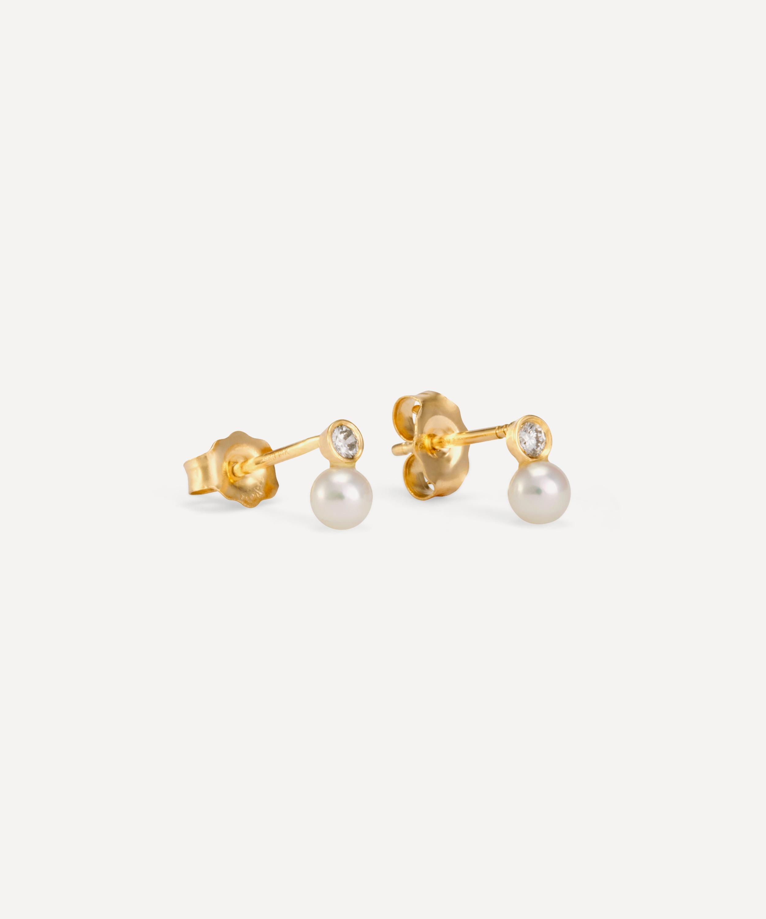 Satomi Kawakita - 18ct Gold Mixed Media Pearl and White Diamond Stud Earrings image number 1