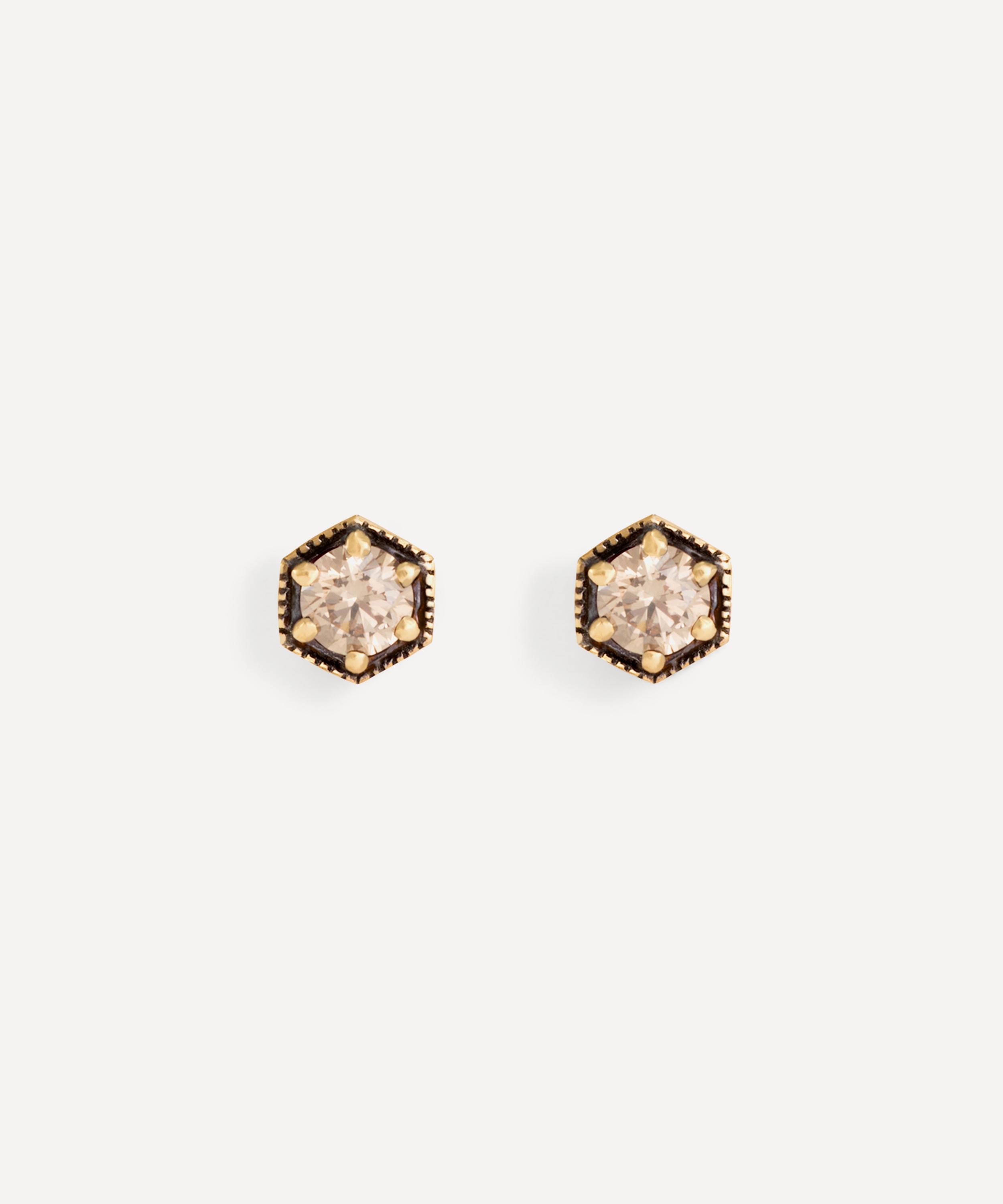 Satomi Kawakita - 18ct Gold Brown Diamond Hexagon Stud Earrings image number 0