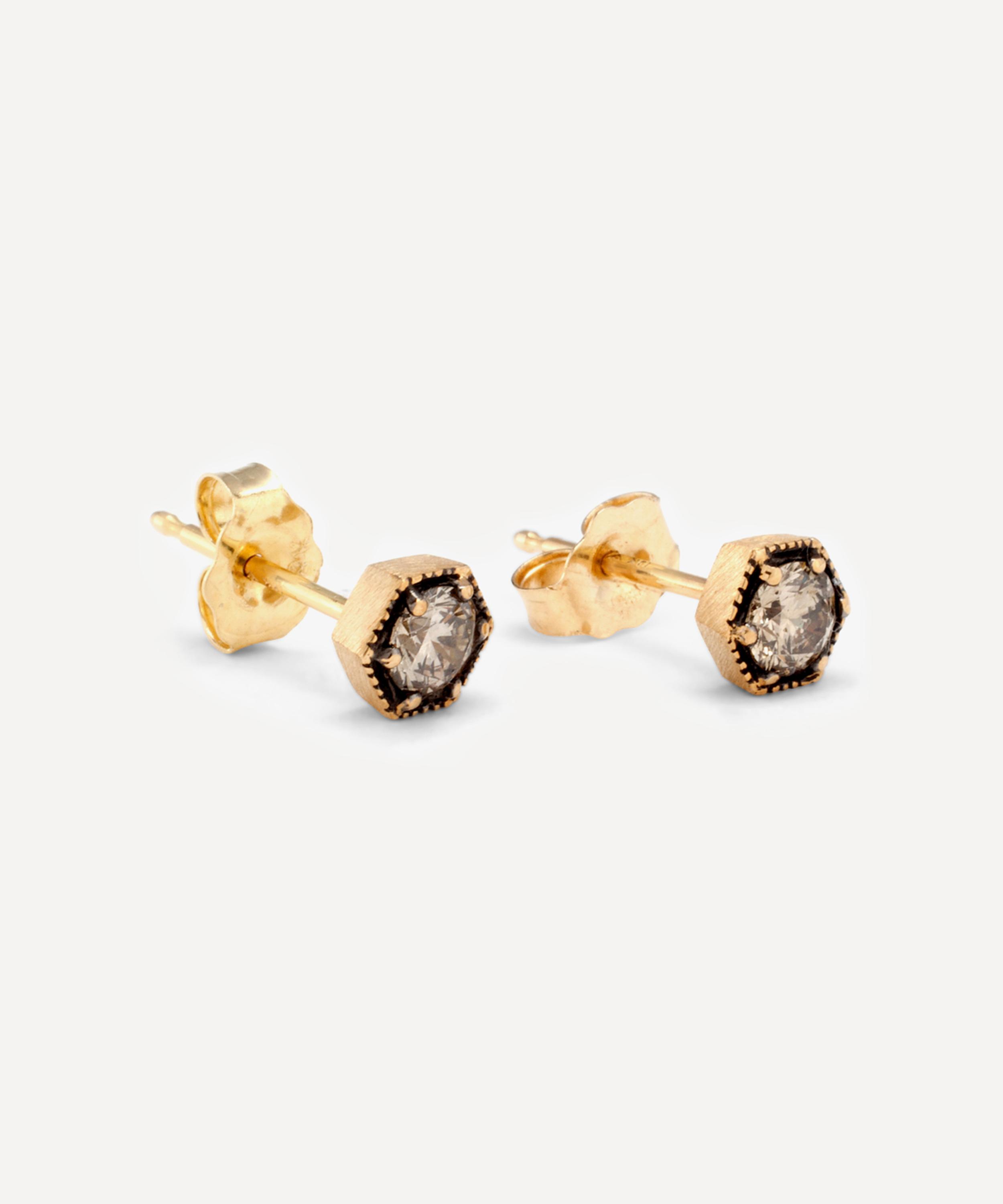 Satomi Kawakita - 18ct Gold Brown Diamond Hexagon Stud Earrings image number 1