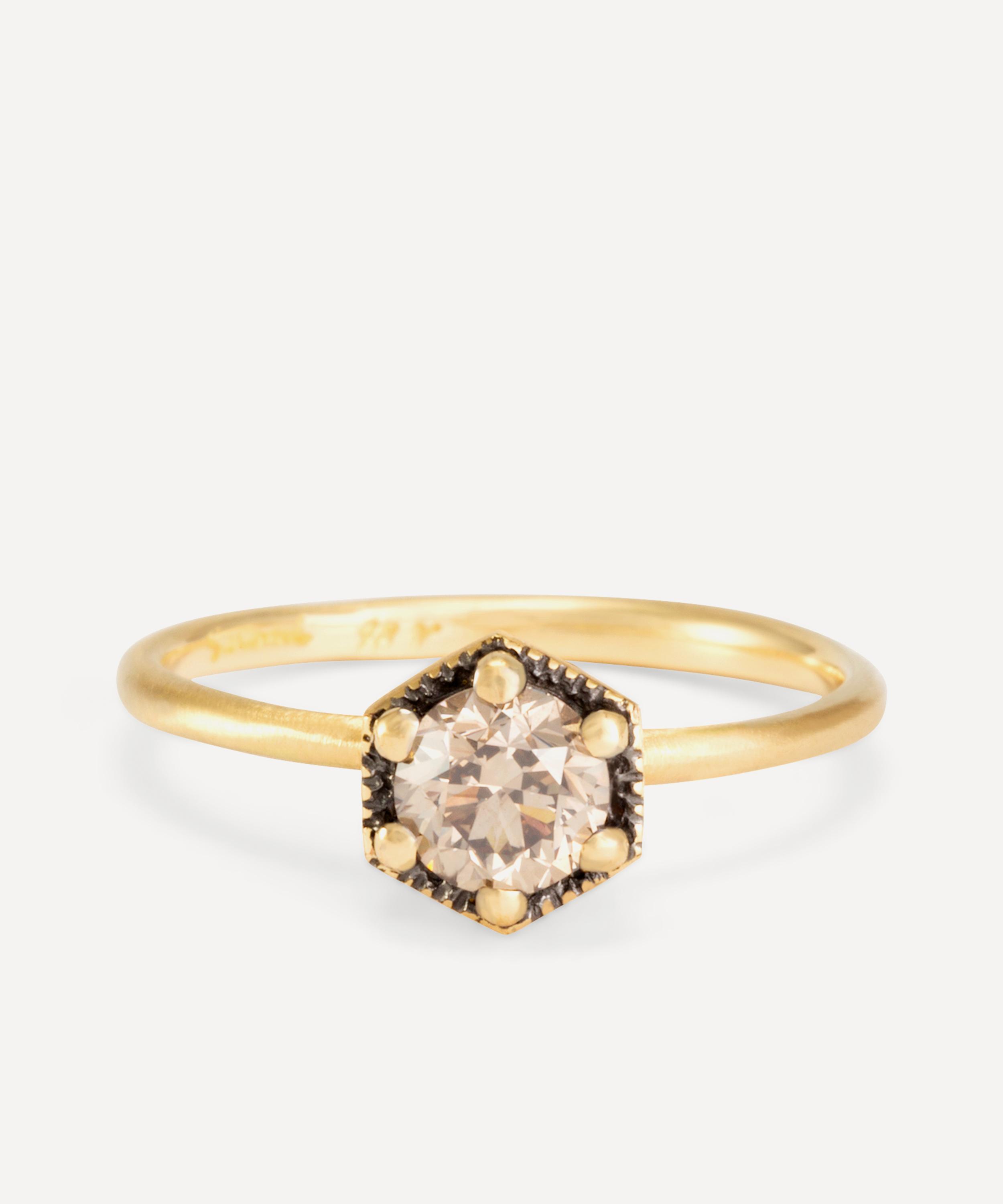 Satomi Kawakita - 18ct Gold 5mm Brown Diamond Hexagon Ring image number 0