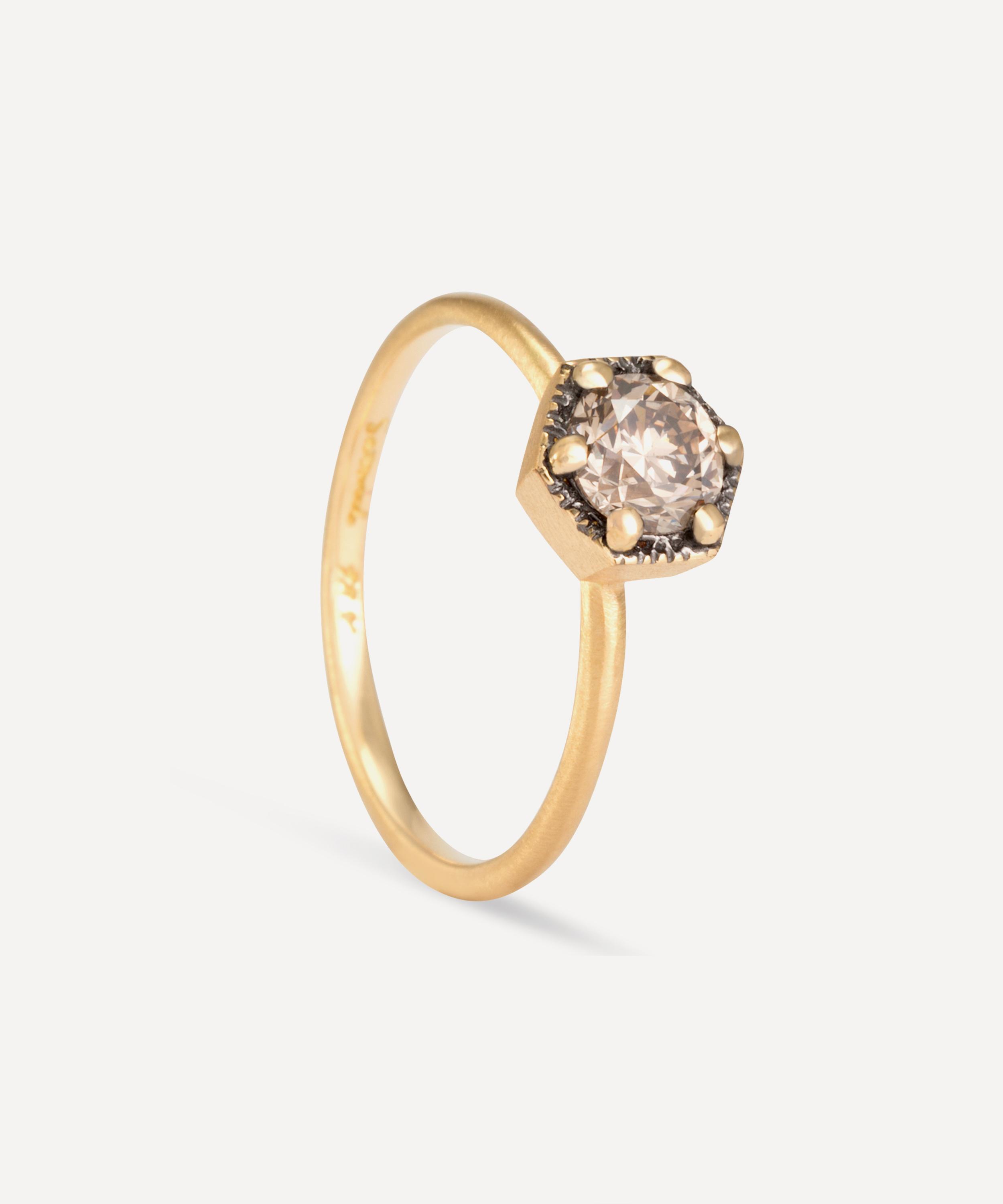 Satomi Kawakita - 18ct Gold 5mm Brown Diamond Hexagon Ring image number 2