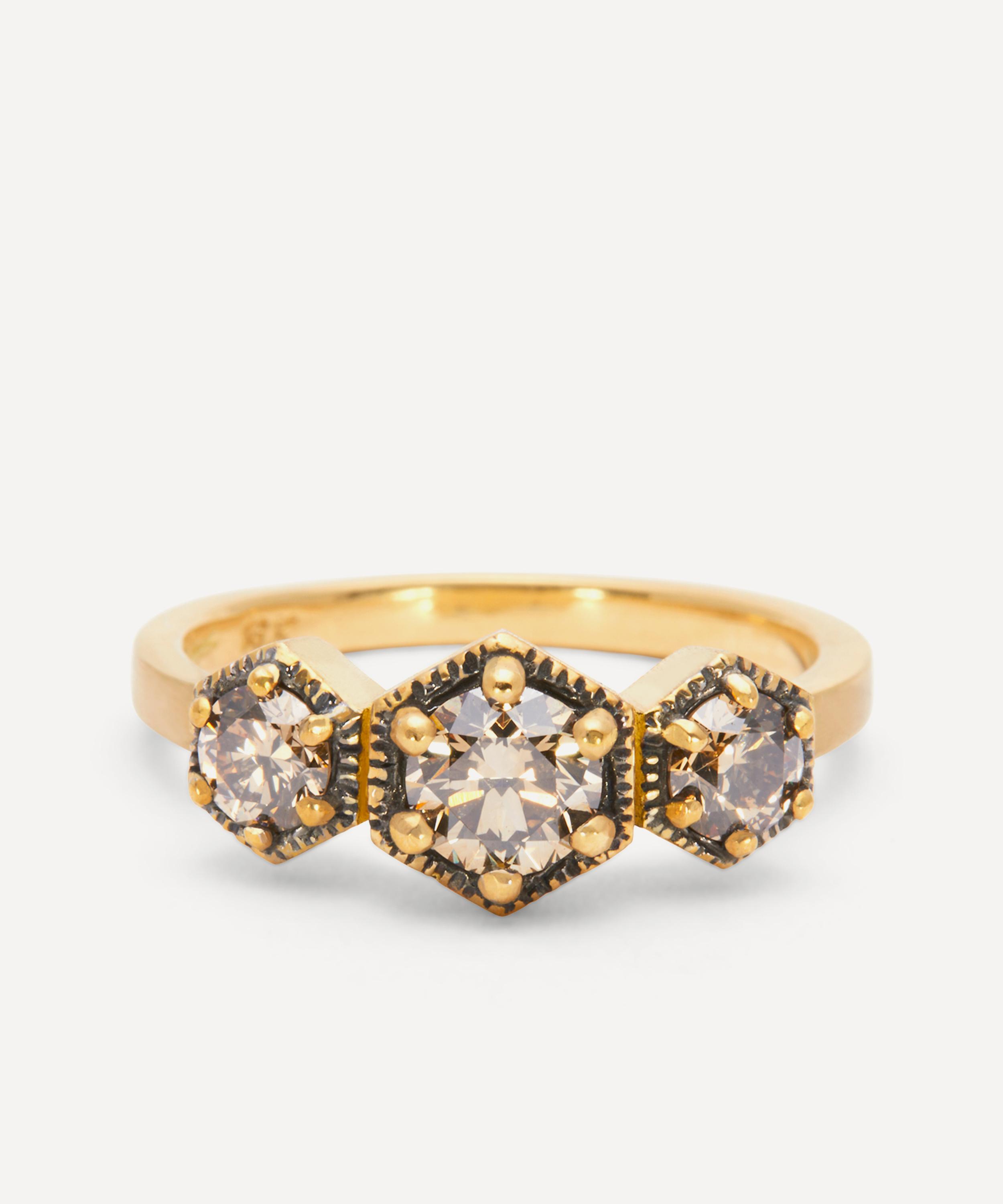 Satomi Kawakita - 18ct Gold Queen Brown Diamond Trilogy Ring image number 0