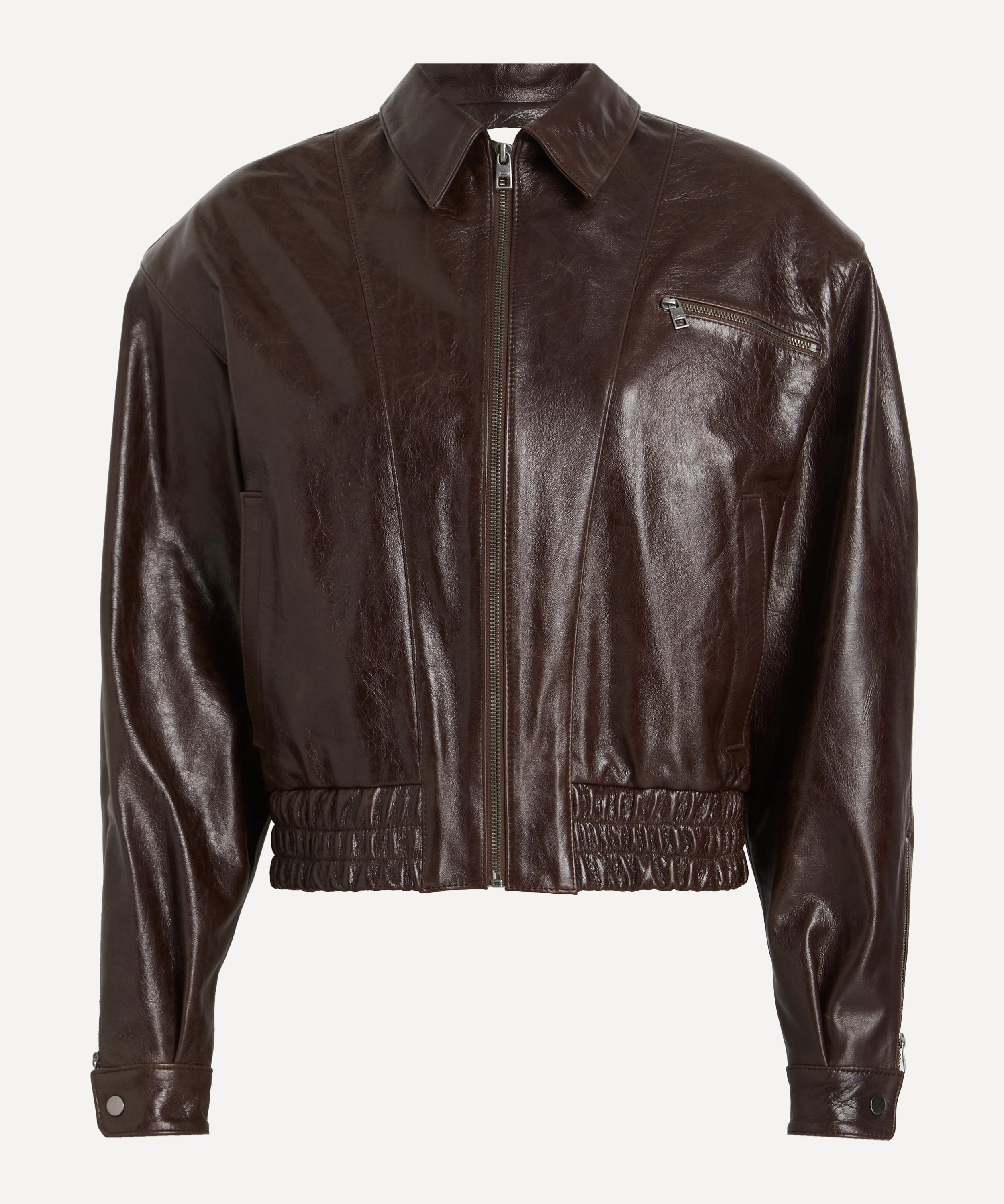 Paloma Wool - Loro Brown Leather Bomber Jacket image number 0