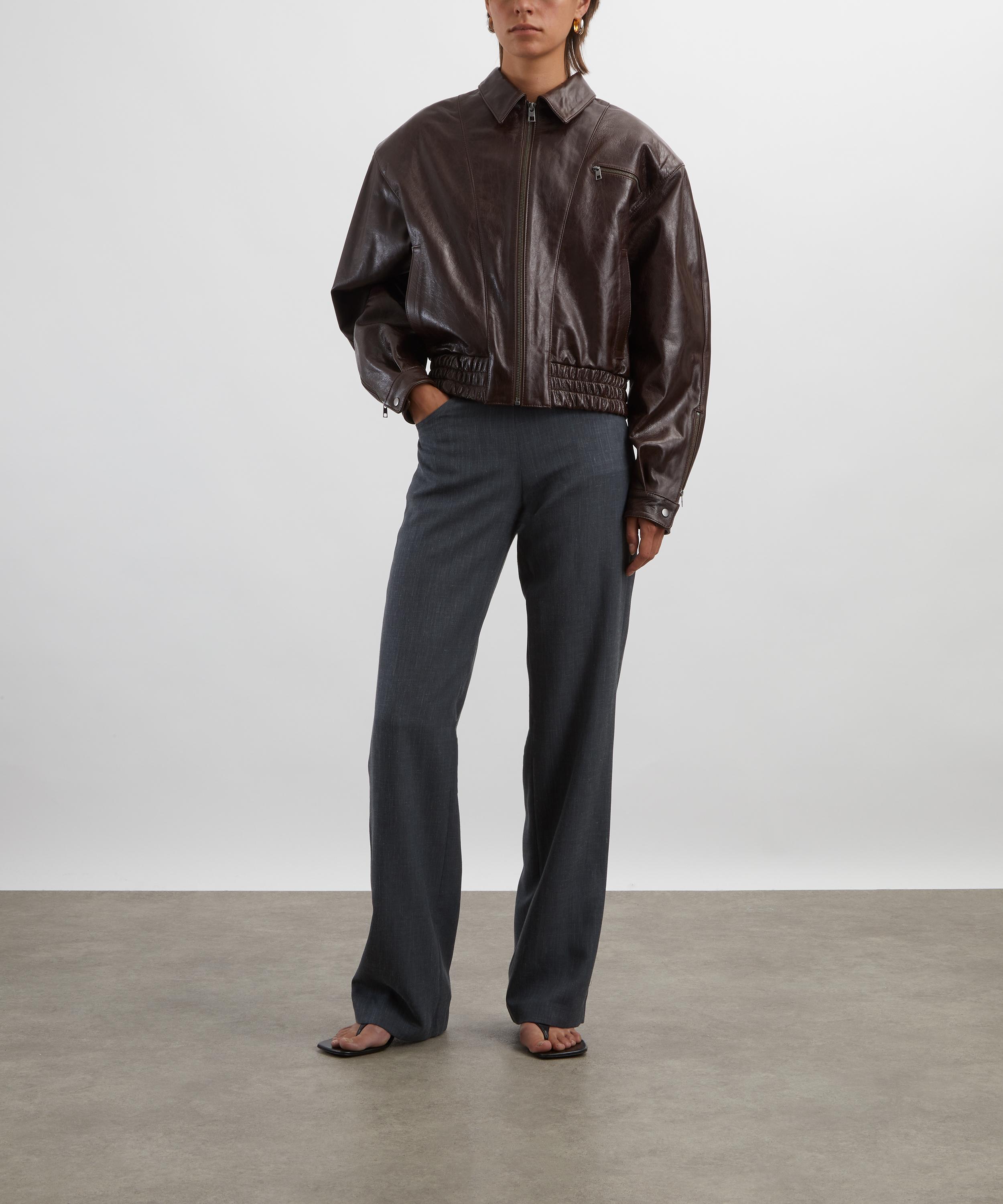 Paloma Wool - Loro Brown Leather Bomber Jacket image number 1