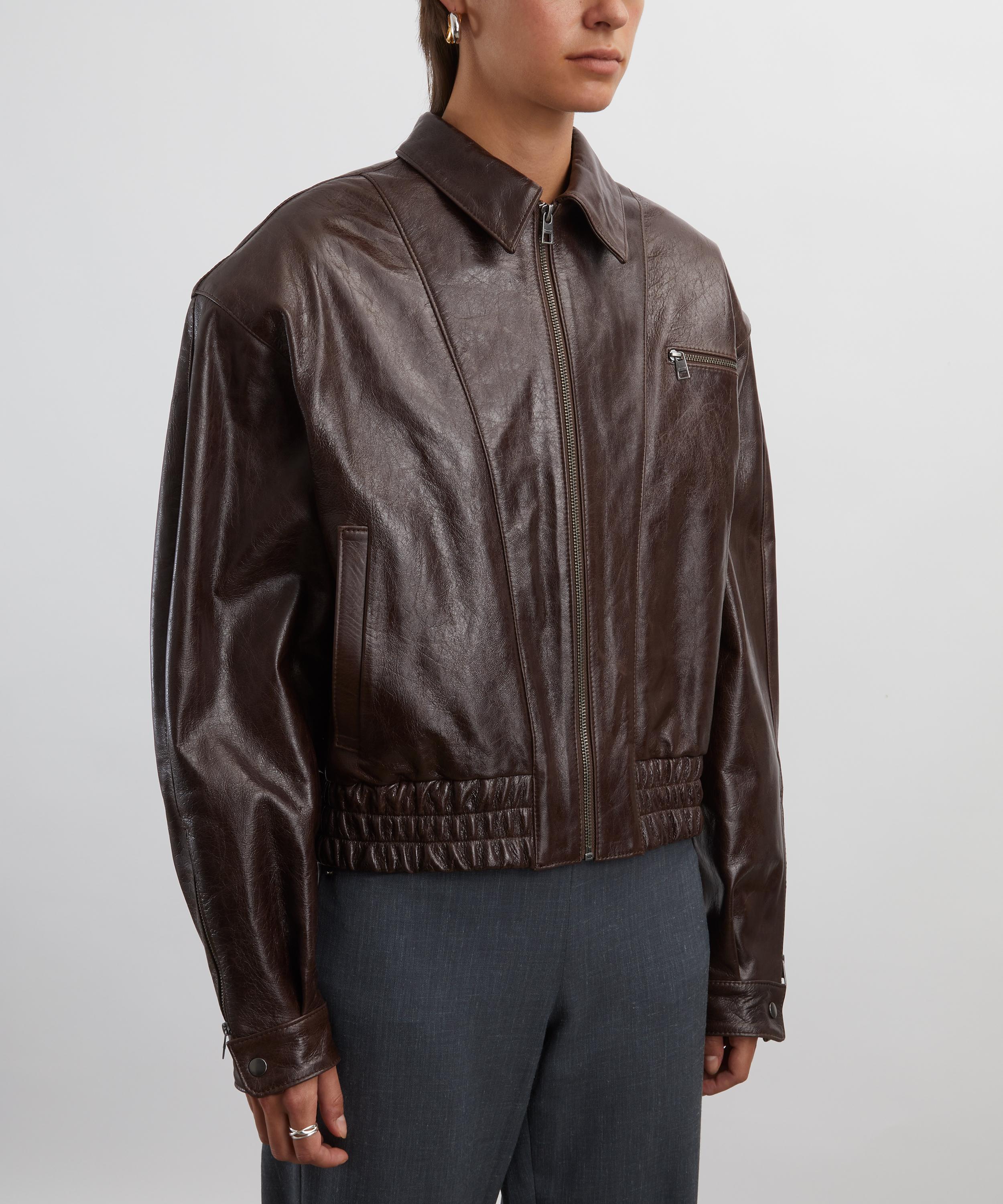 Paloma Wool - Loro Brown Leather Bomber Jacket image number 2