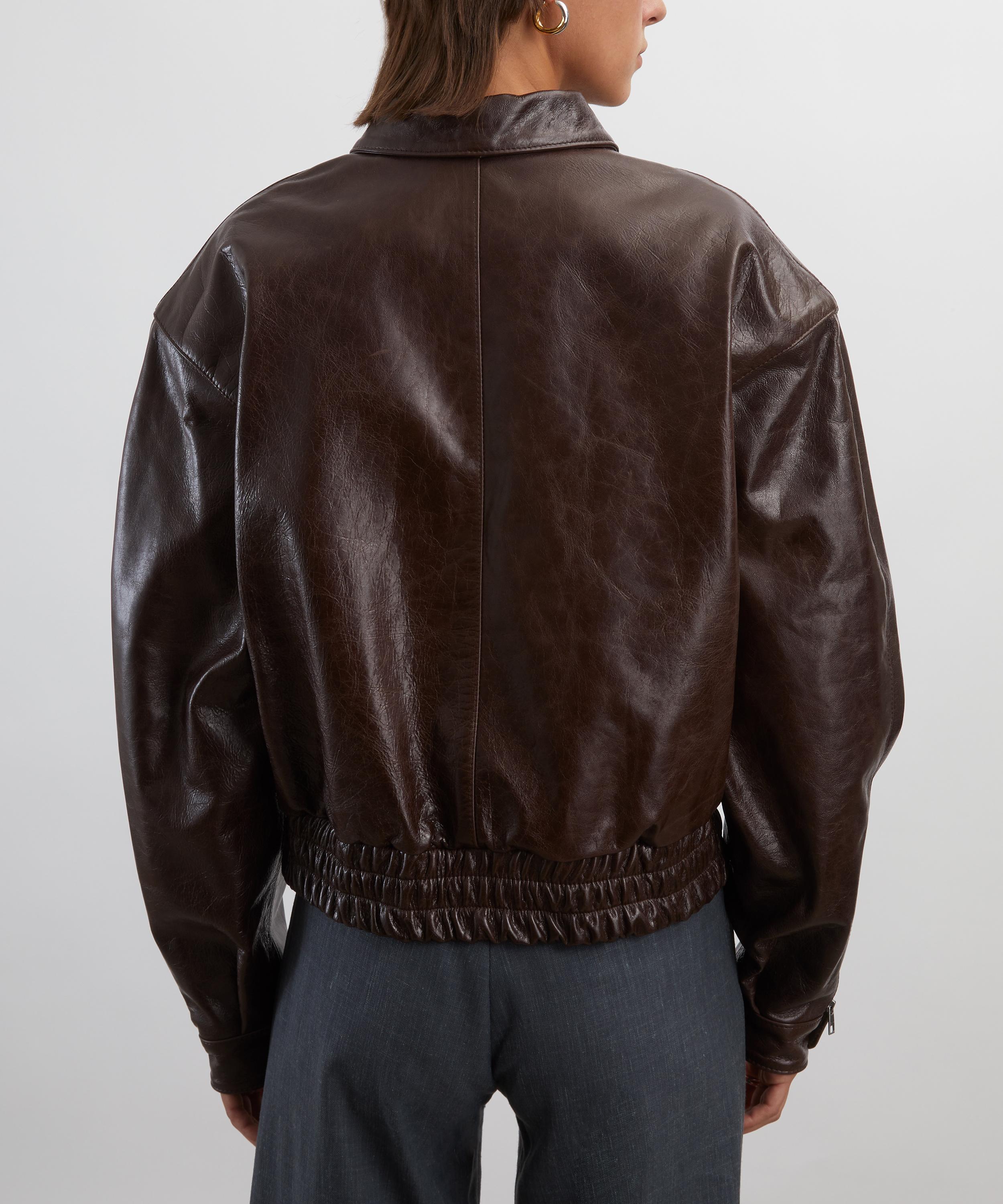Paloma Wool - Loro Brown Leather Bomber Jacket image number 3