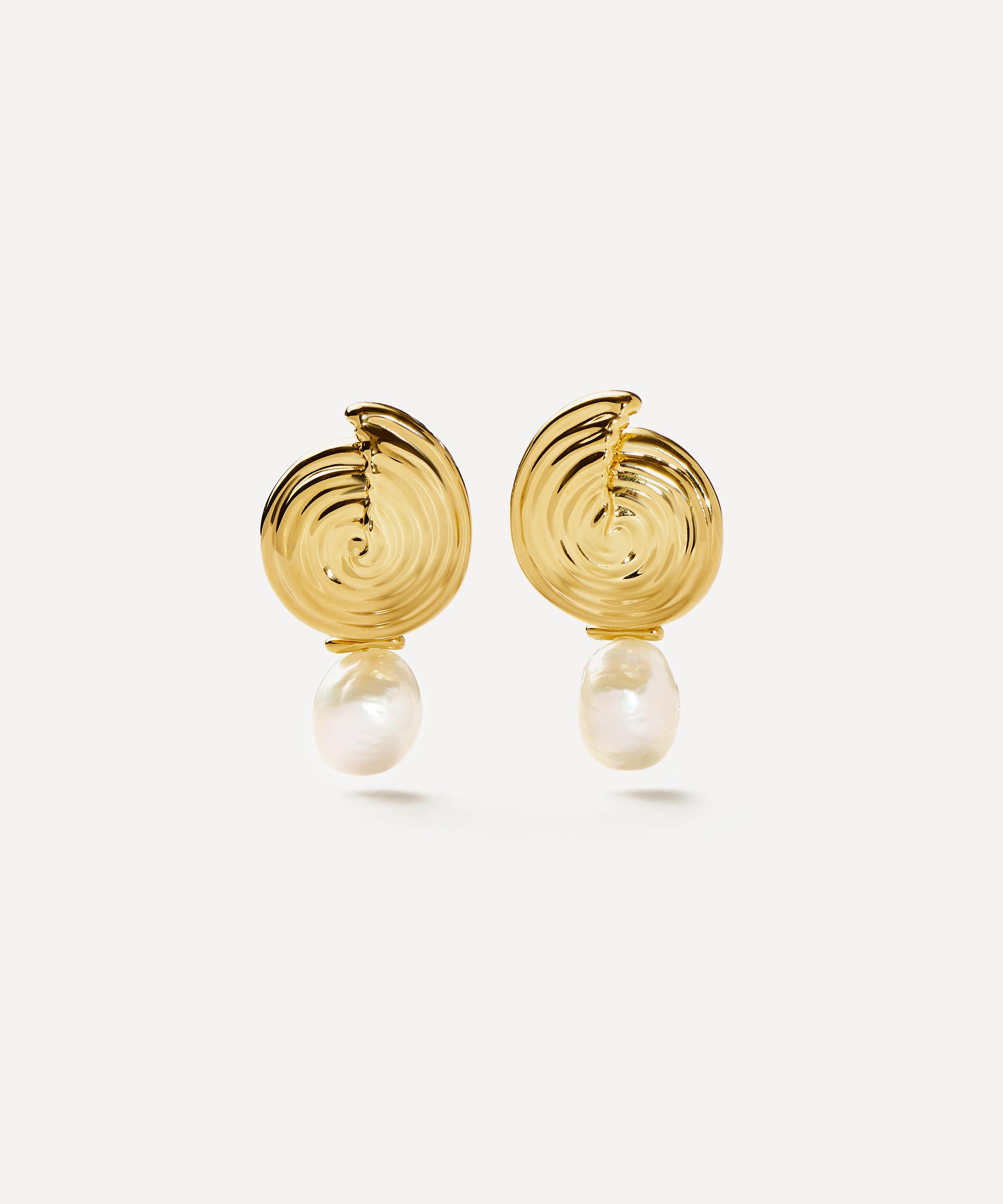 Missoma - 18ct Gold-Plated Spiral Interchangeable Pearl Drop Earrings image number 0