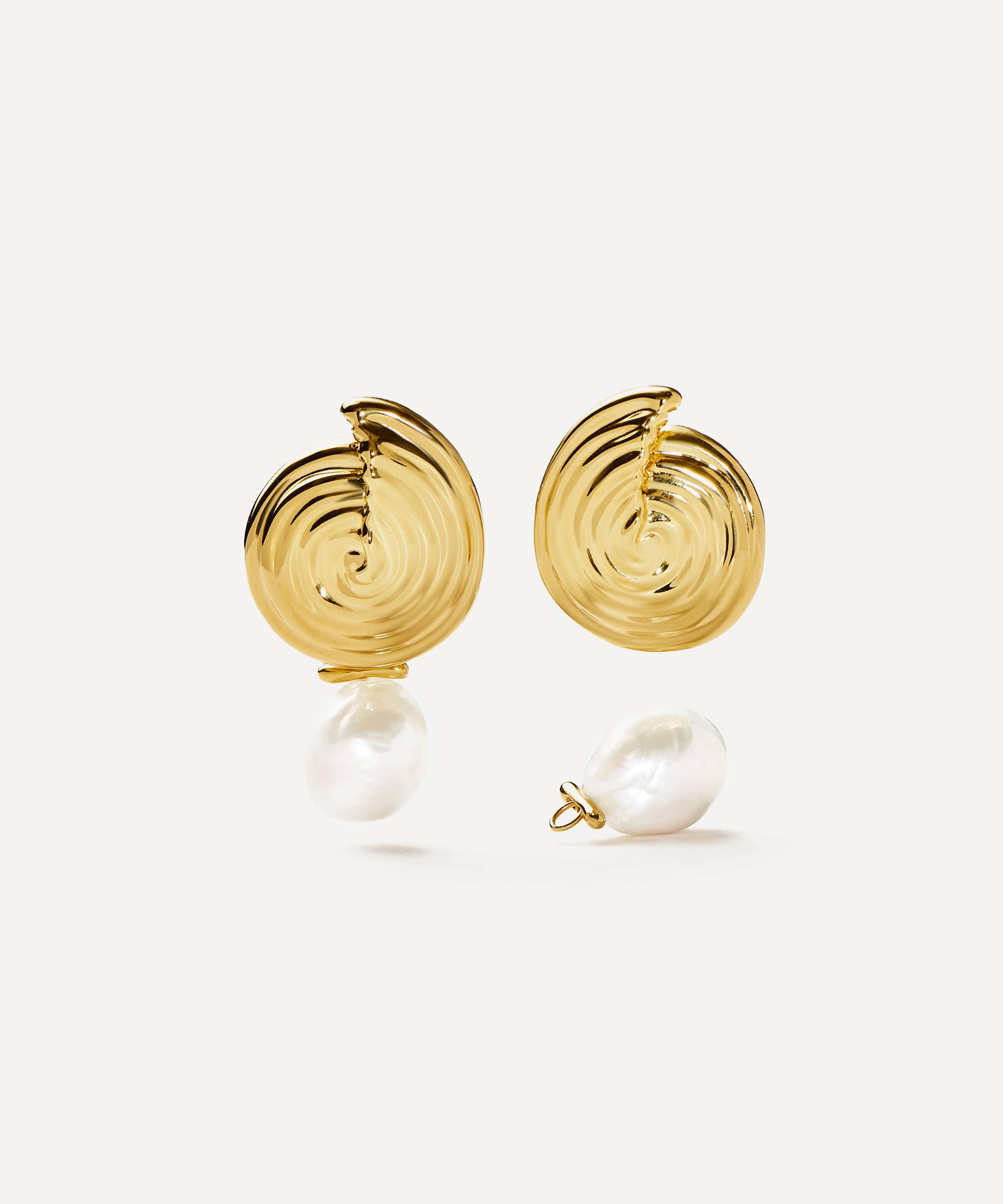 Missoma - 18ct Gold-Plated Spiral Interchangeable Pearl Drop Earrings image number 2