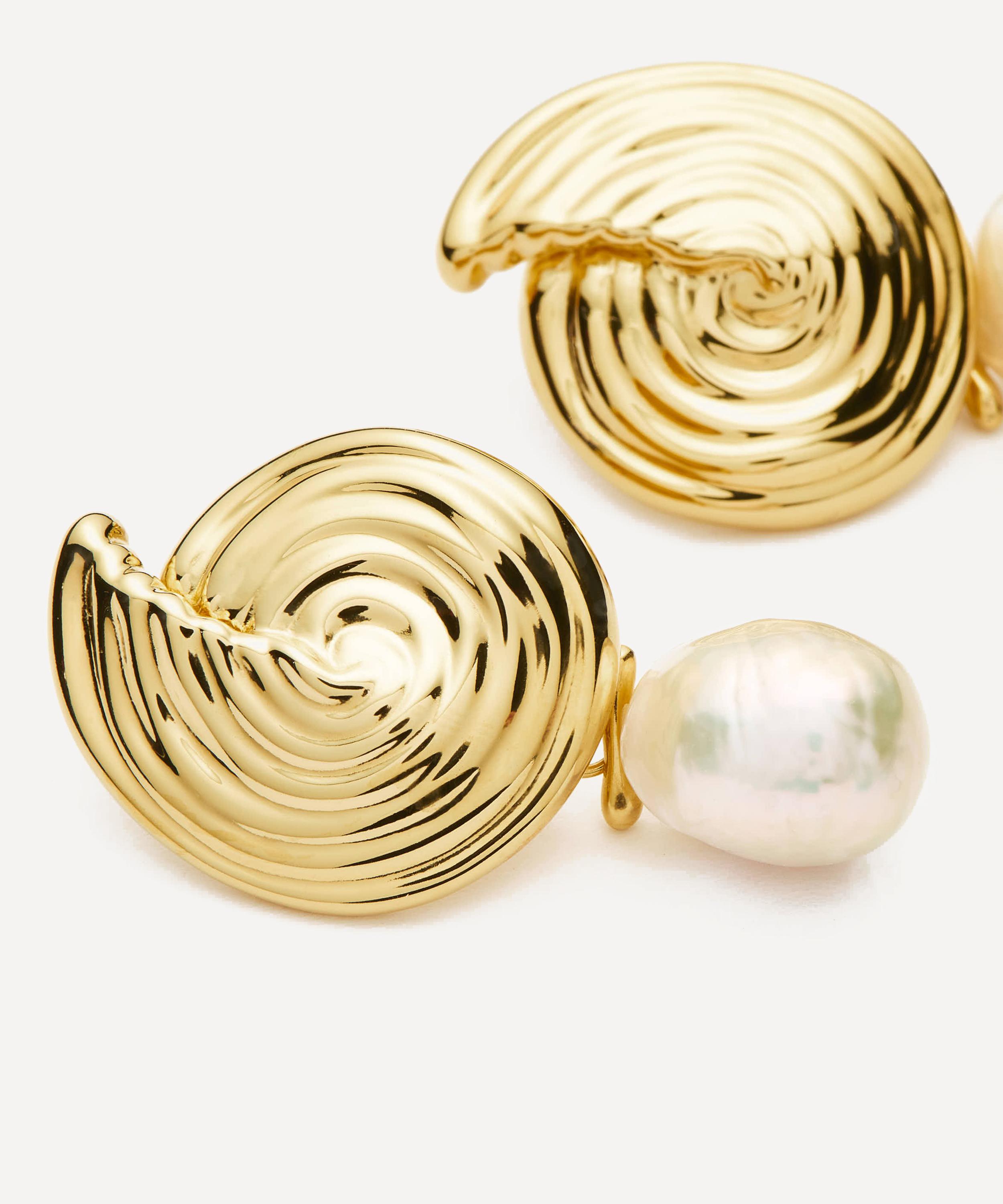 Missoma - 18ct Gold-Plated Spiral Interchangeable Pearl Drop Earrings image number 4