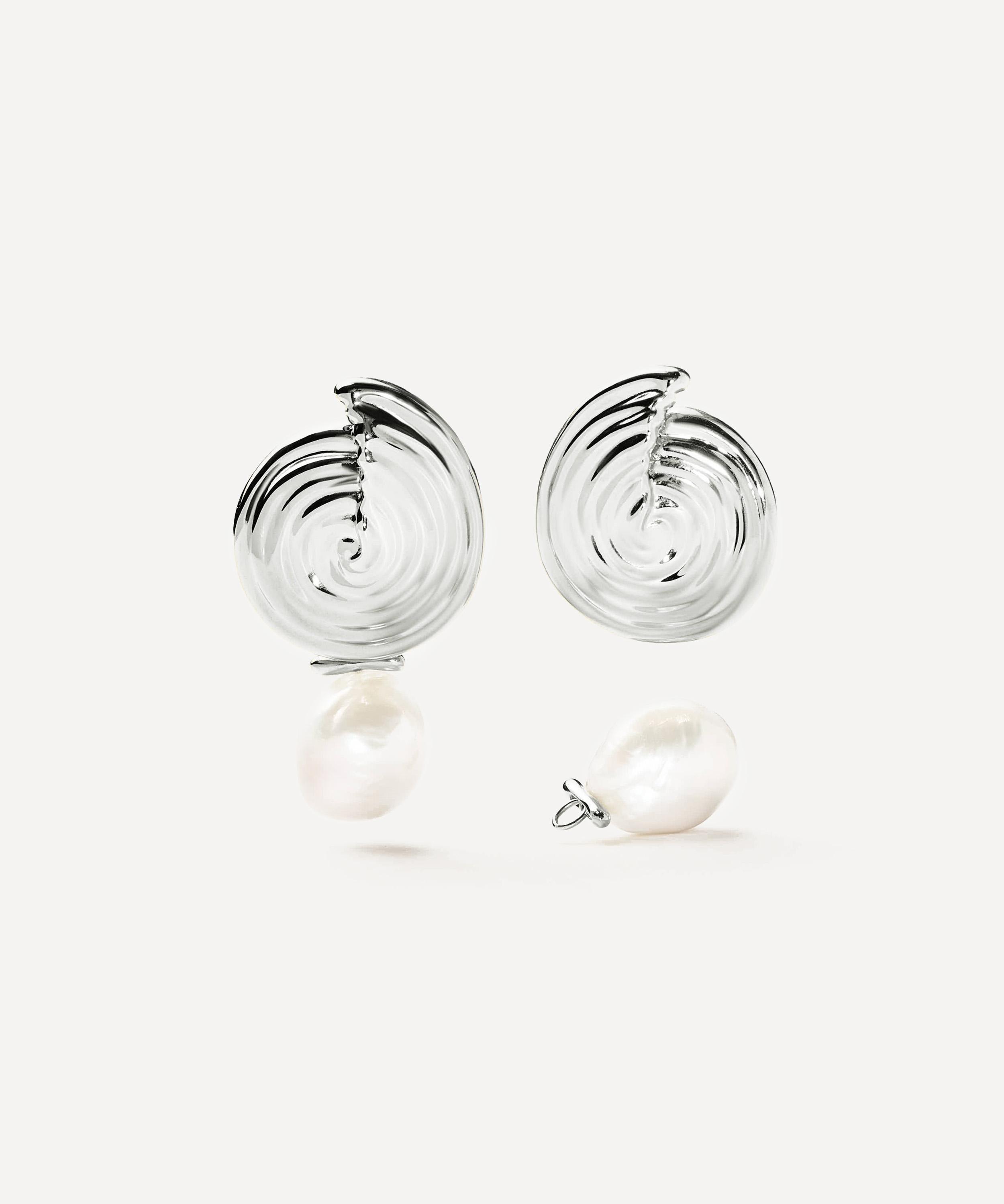 Missoma - Rhodium-Plated Spiral Interchangeable Pearl Drop Earrings image number 0
