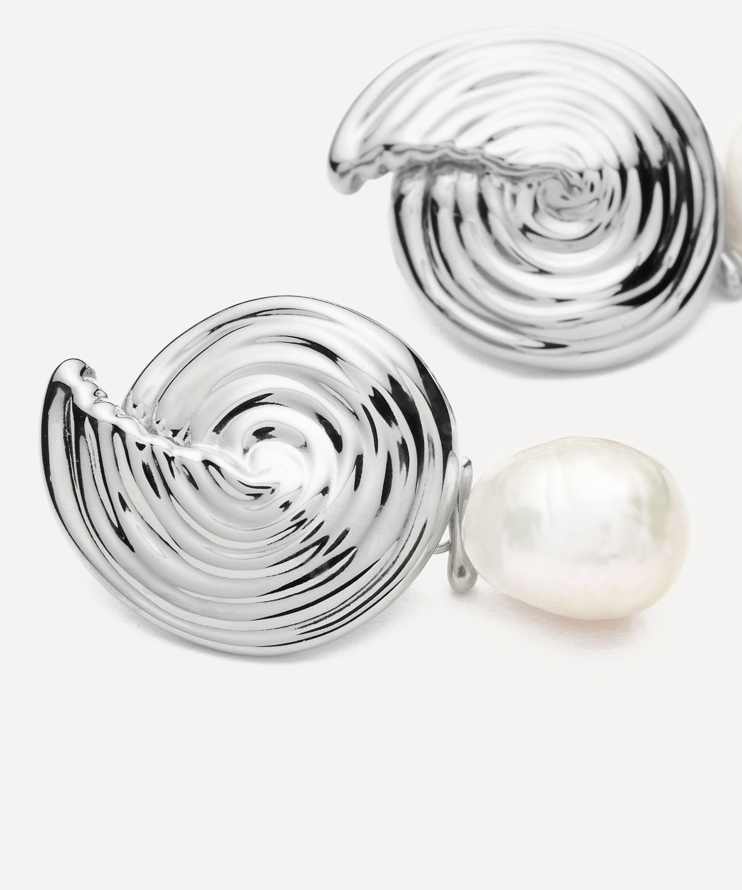 Missoma - Rhodium-Plated Spiral Interchangeable Pearl Drop Earrings image number 1