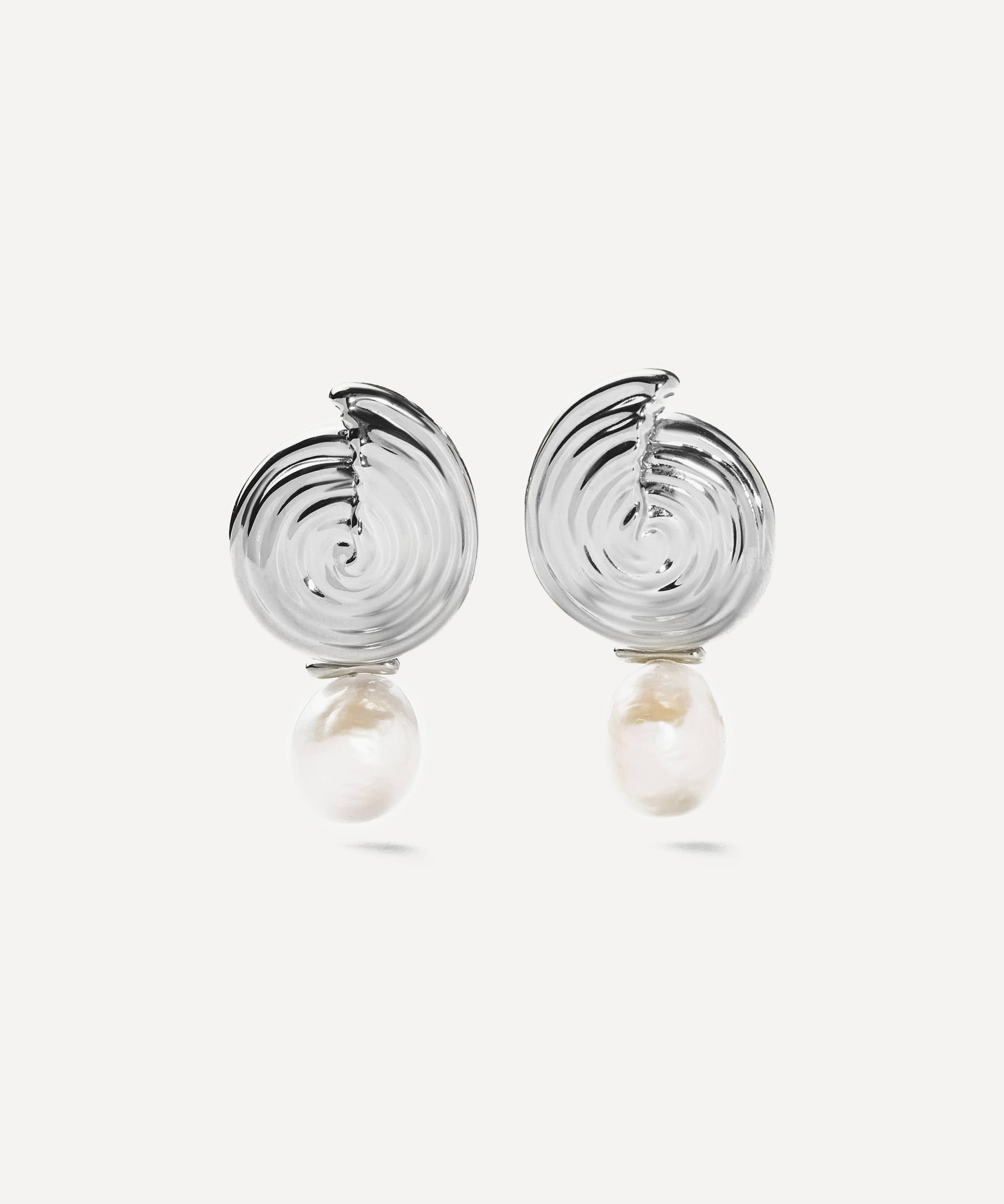 Missoma - Rhodium-Plated Spiral Interchangeable Pearl Drop Earrings image number 2