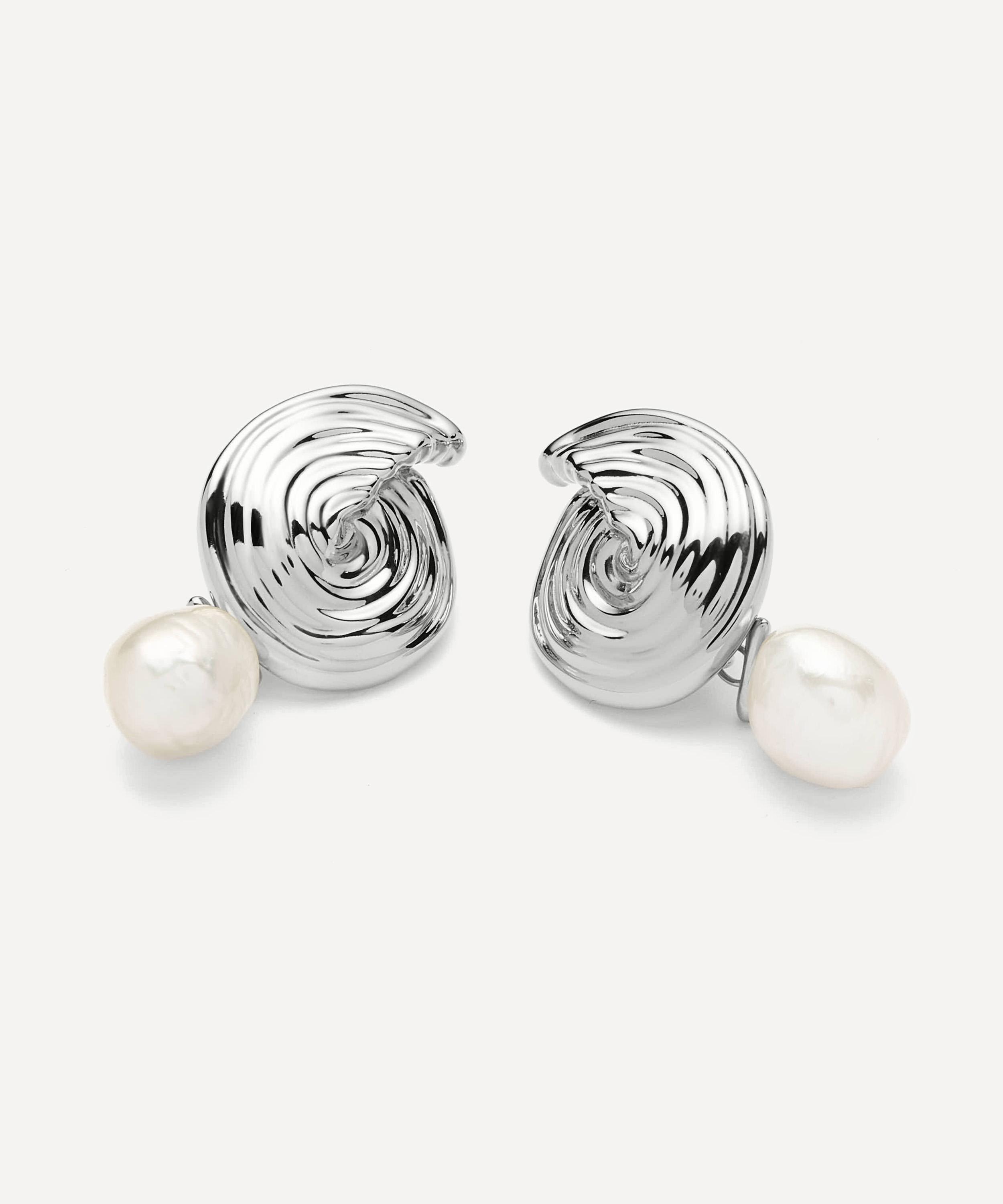 Missoma - Rhodium-Plated Spiral Interchangeable Pearl Drop Earrings image number 3