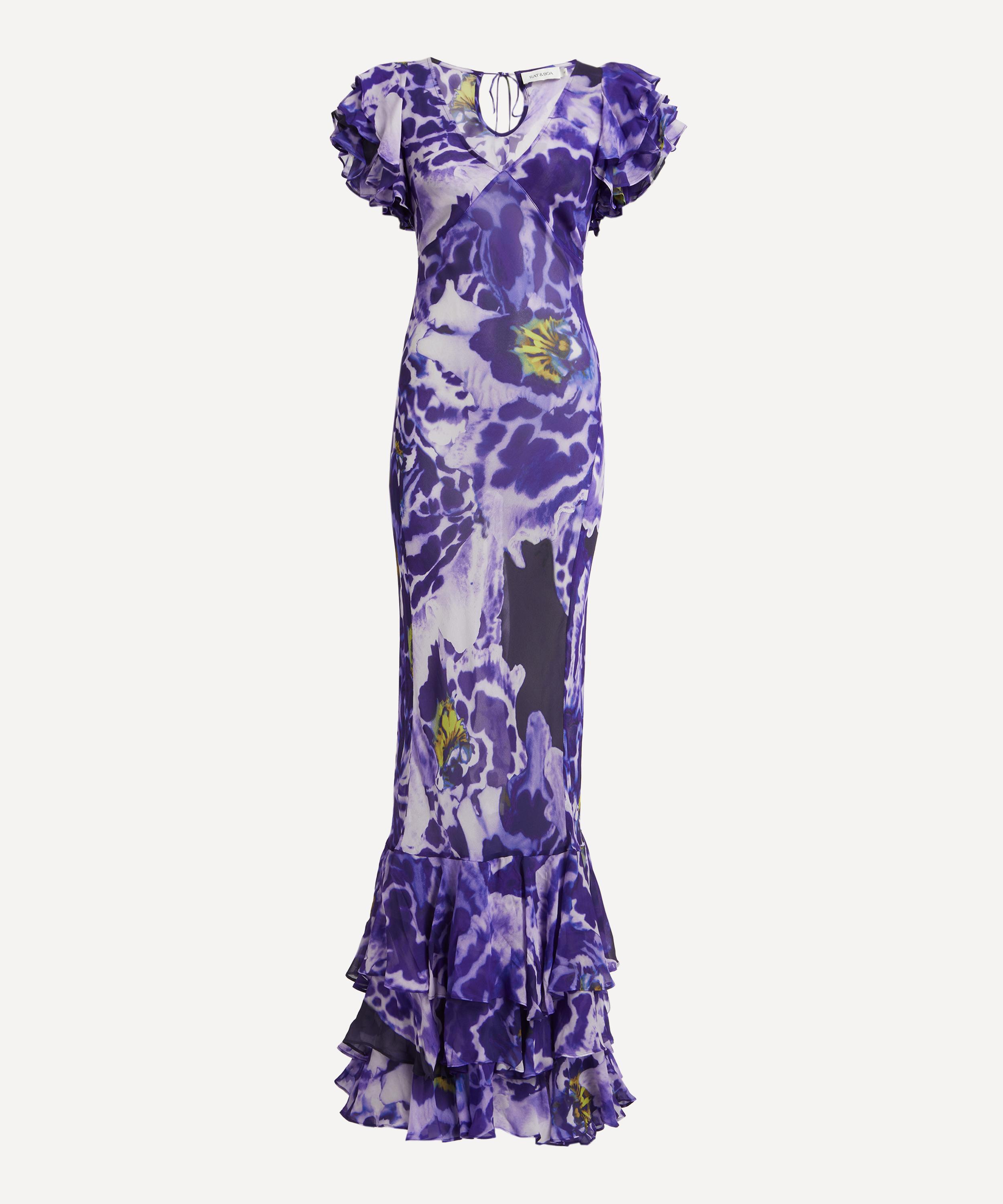 Rat & Boa - Lucille Blue Iris Orchid Ruffle Maxi Dress
