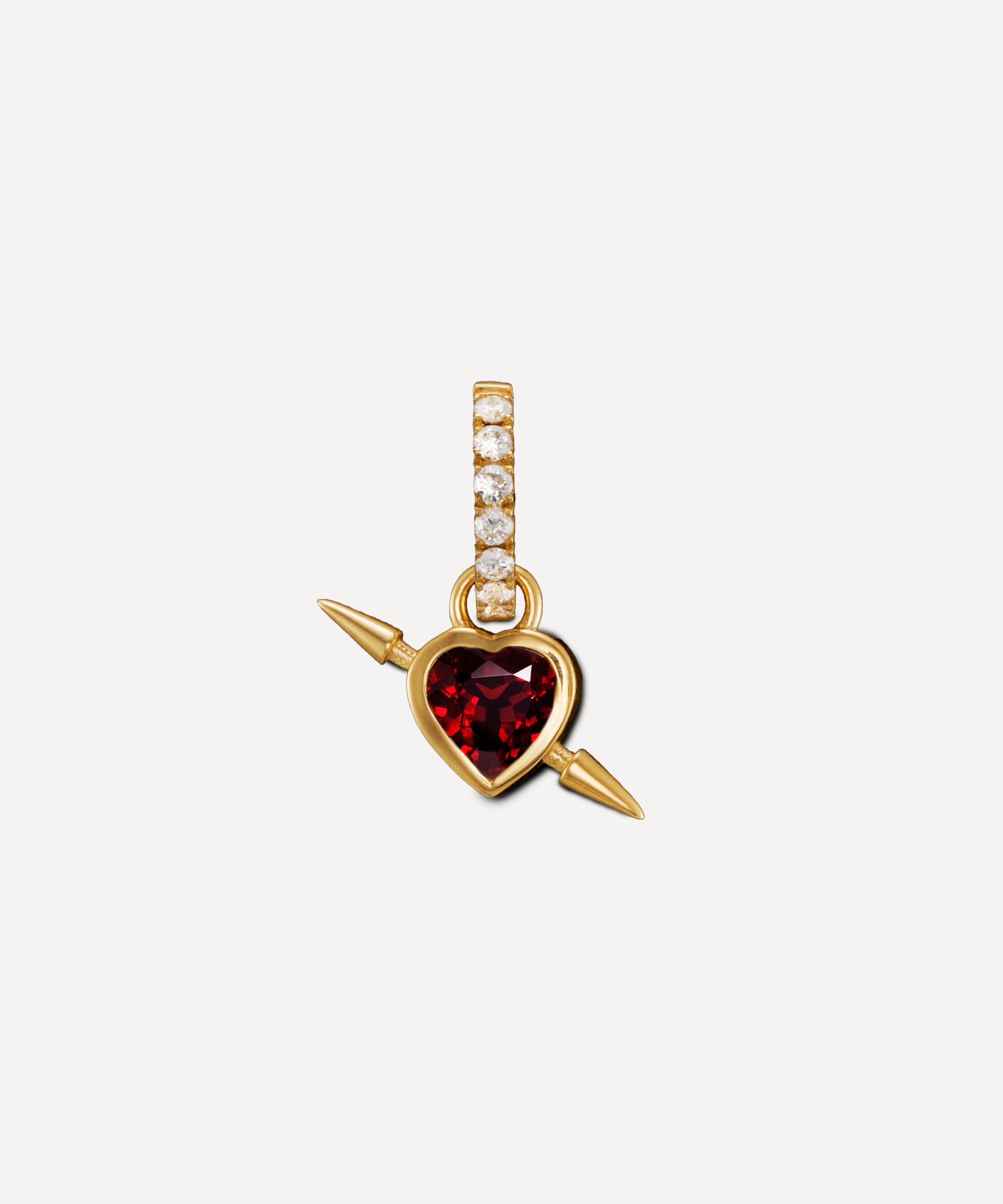 Maria Nilsdotter - 18ct Gold Rebel Heart Diamond Drop Hoop Earring image number 0