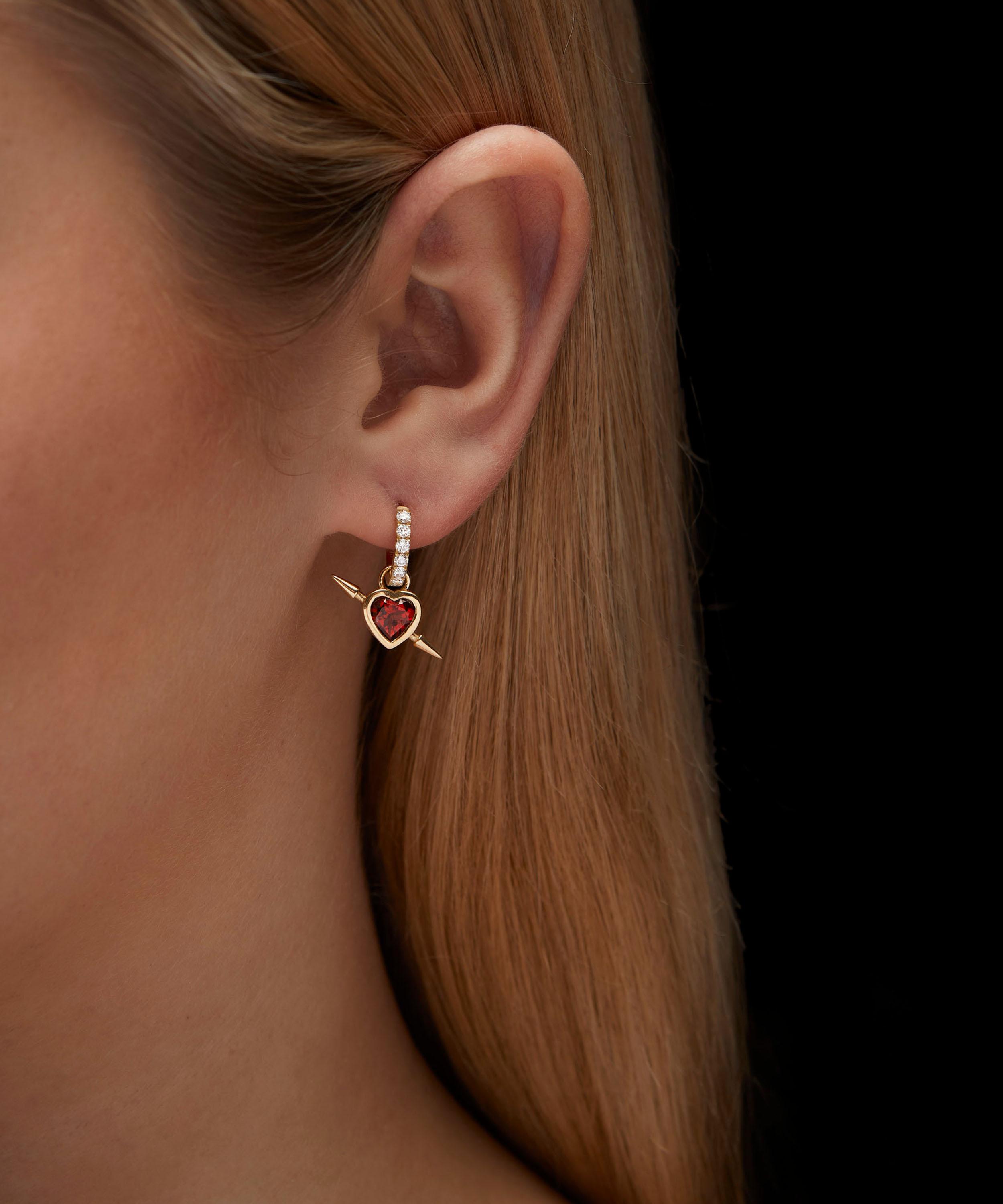 Maria Nilsdotter - 18ct Gold Rebel Heart Diamond Drop Hoop Earring image number 1