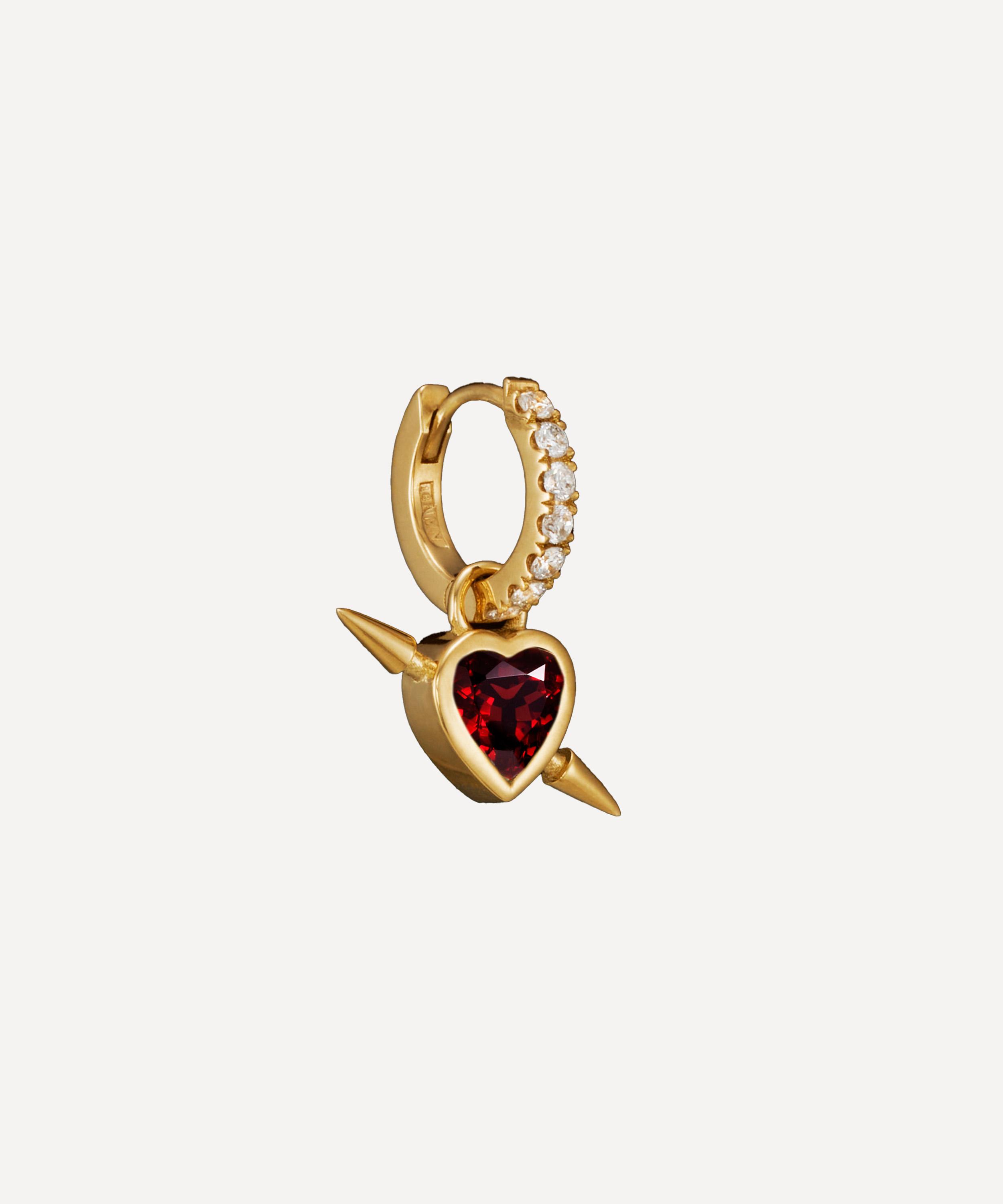 Maria Nilsdotter - 18ct Gold Rebel Heart Diamond Drop Hoop Earring image number 2