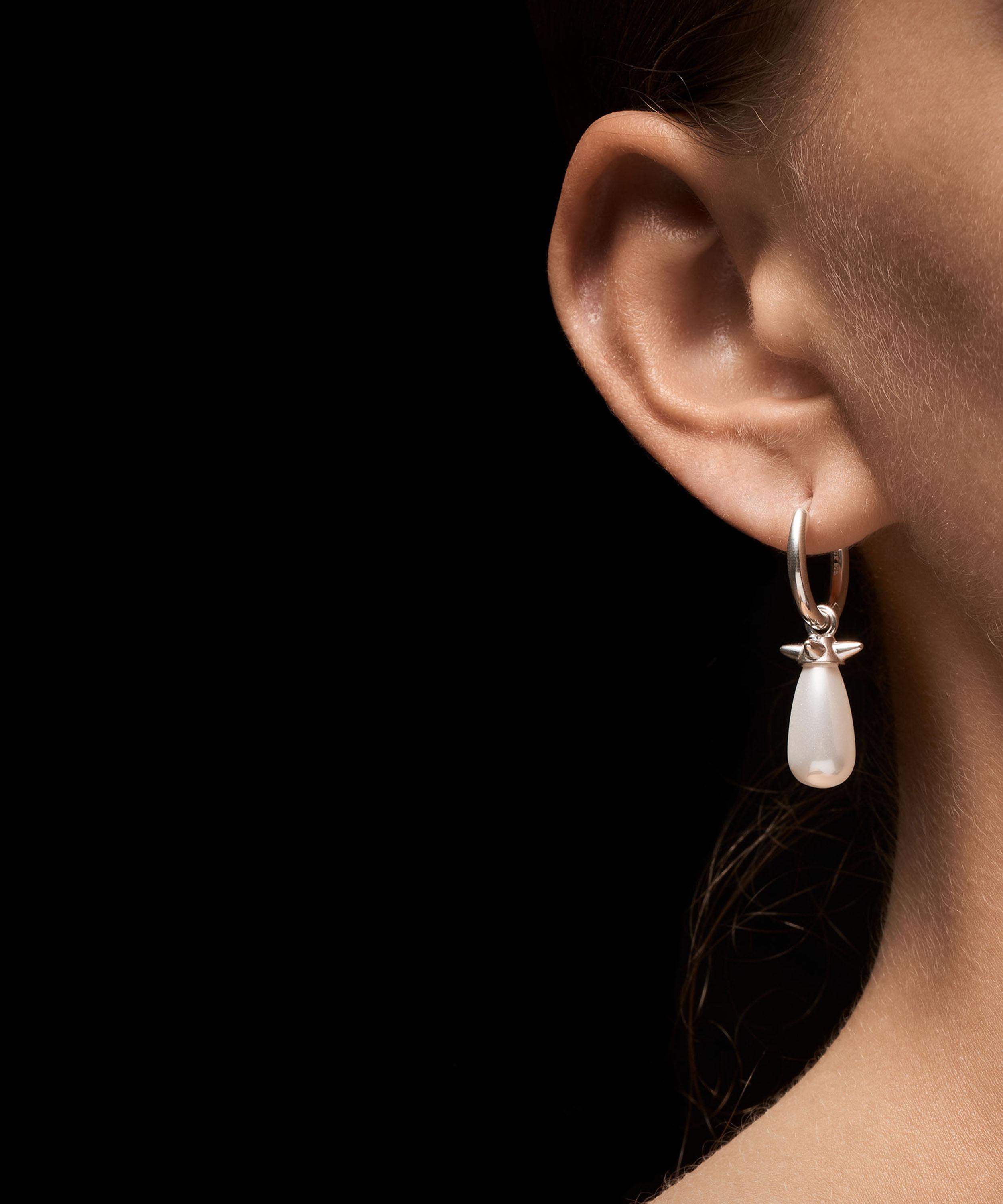 Maria Nilsdotter - Sterling Silver Pearl Tear Drop Hoop Earring image number 1