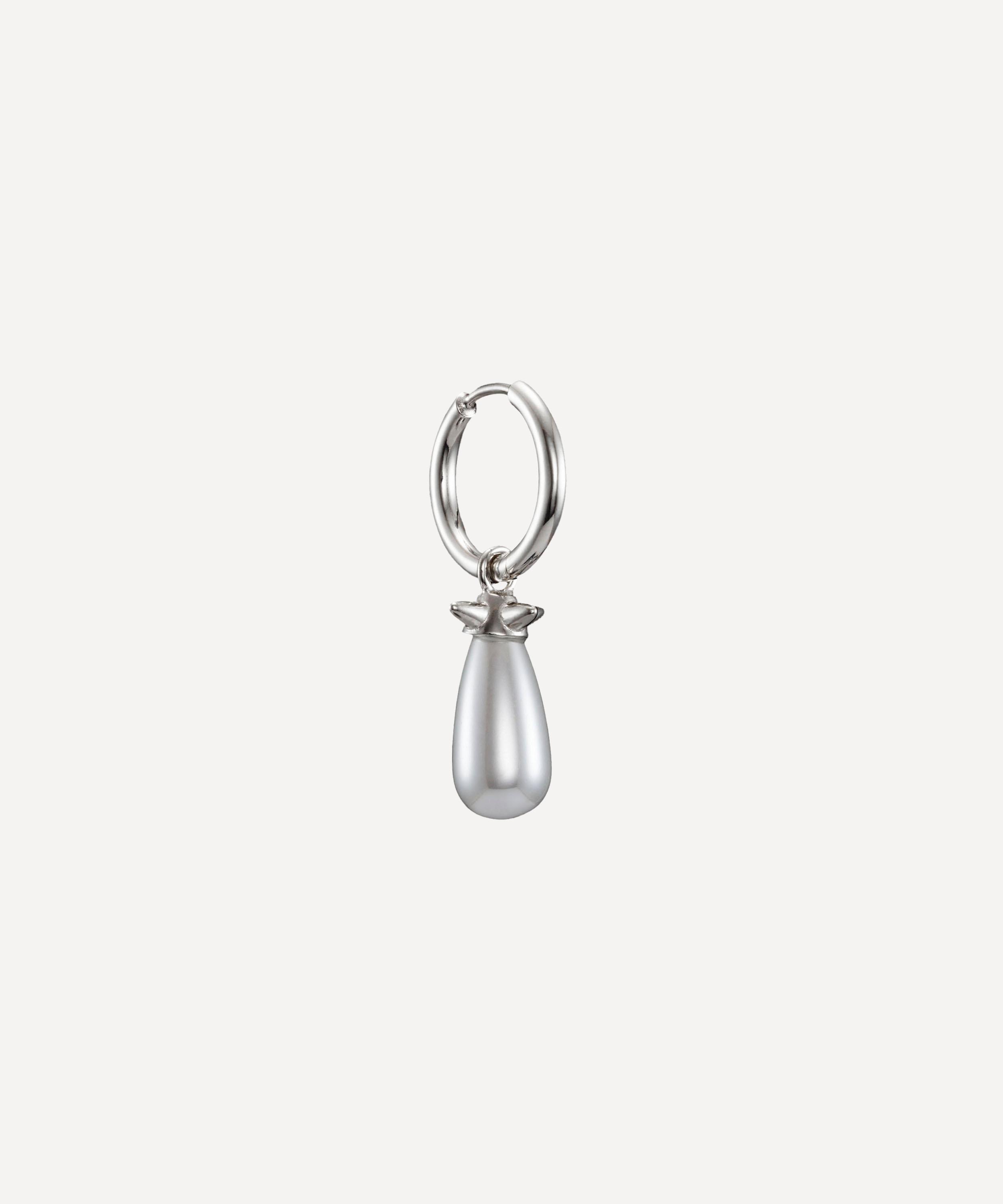 Maria Nilsdotter - Sterling Silver Pearl Tear Drop Hoop Earring image number 2