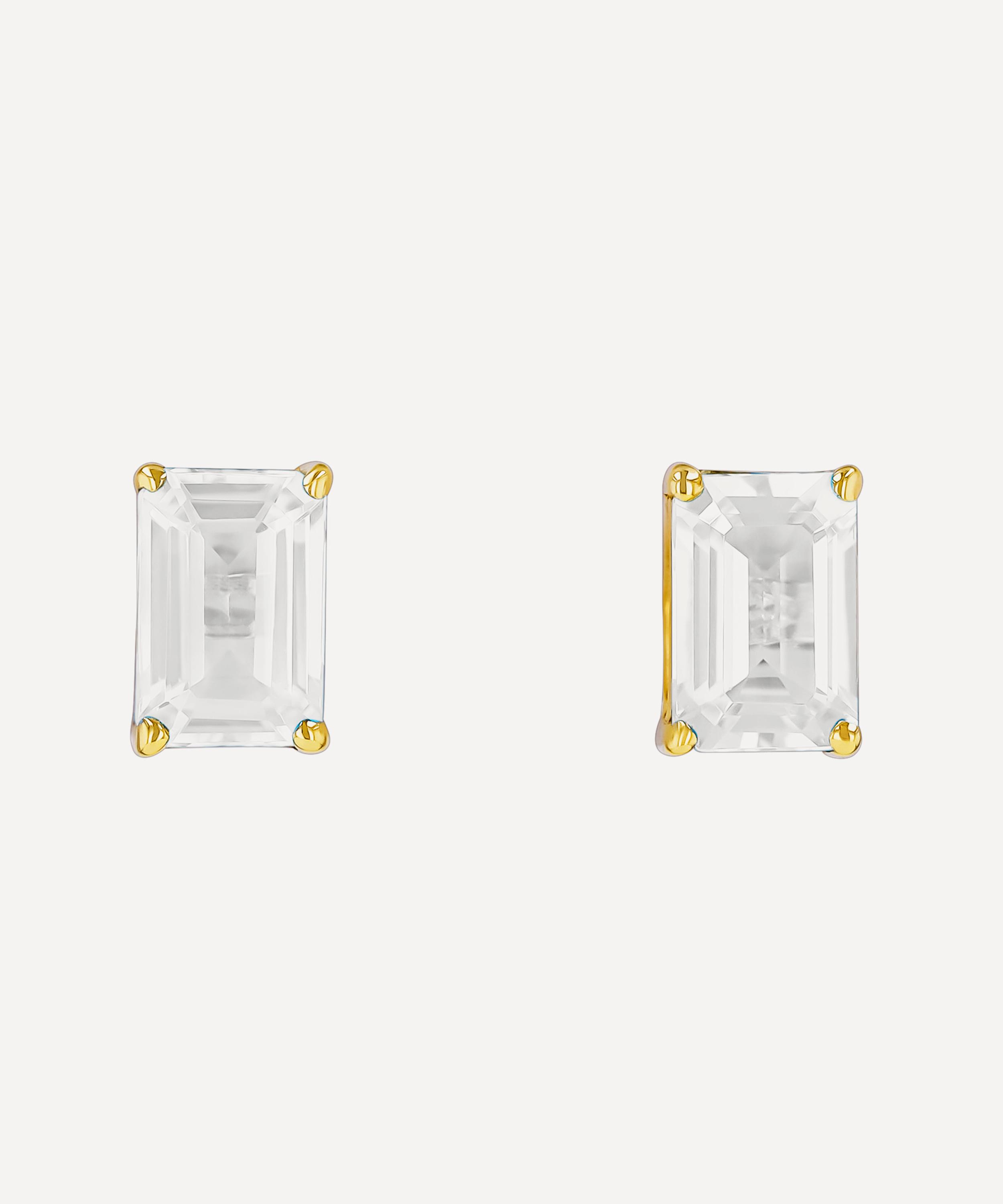 Suzanne Kalan - 14ct Gold Amalfi Emerald Cut White Topaz Stud Earrings