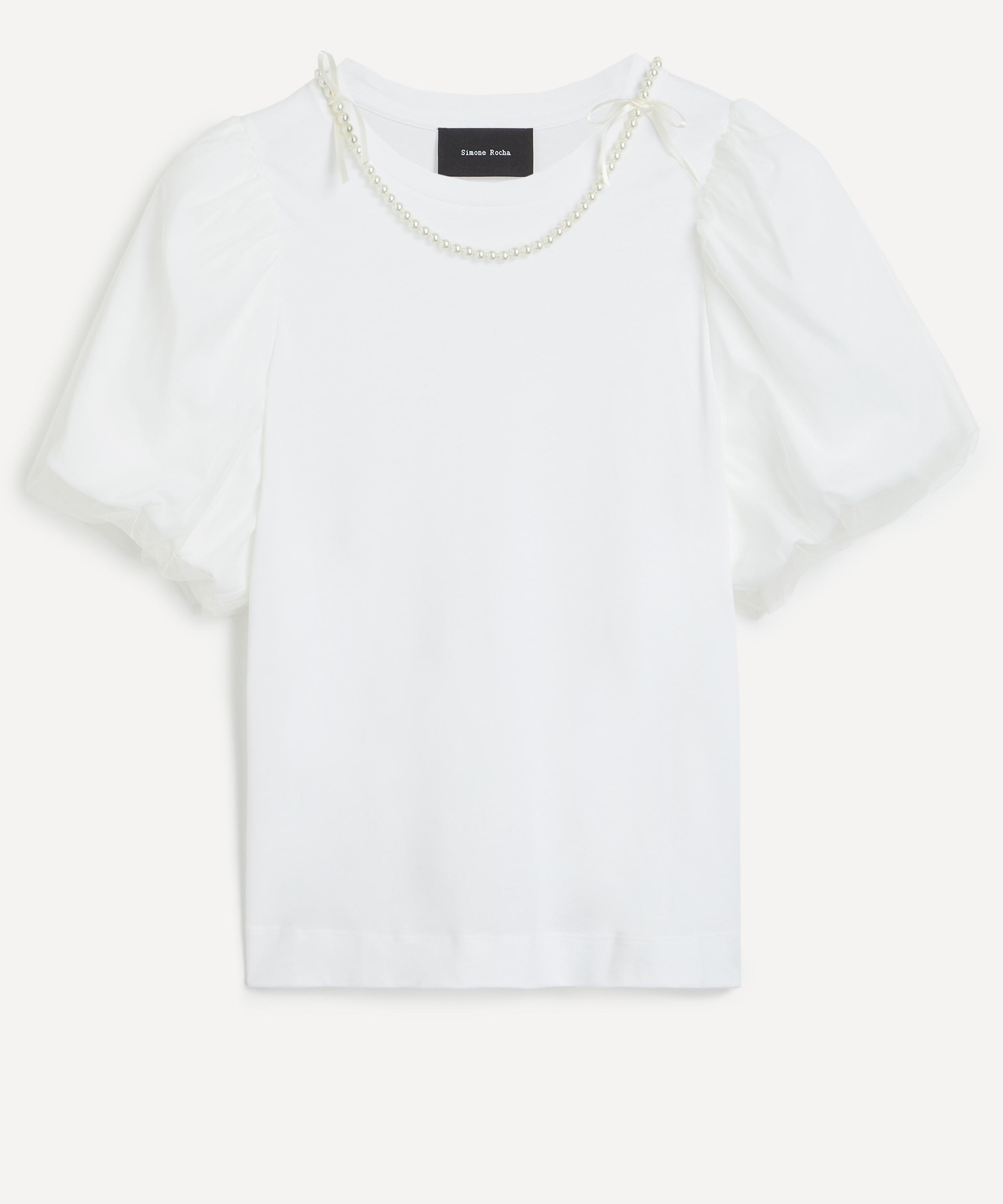Simone Rocha -  Overlay Puff-Sleeve Pearl T-Shirt