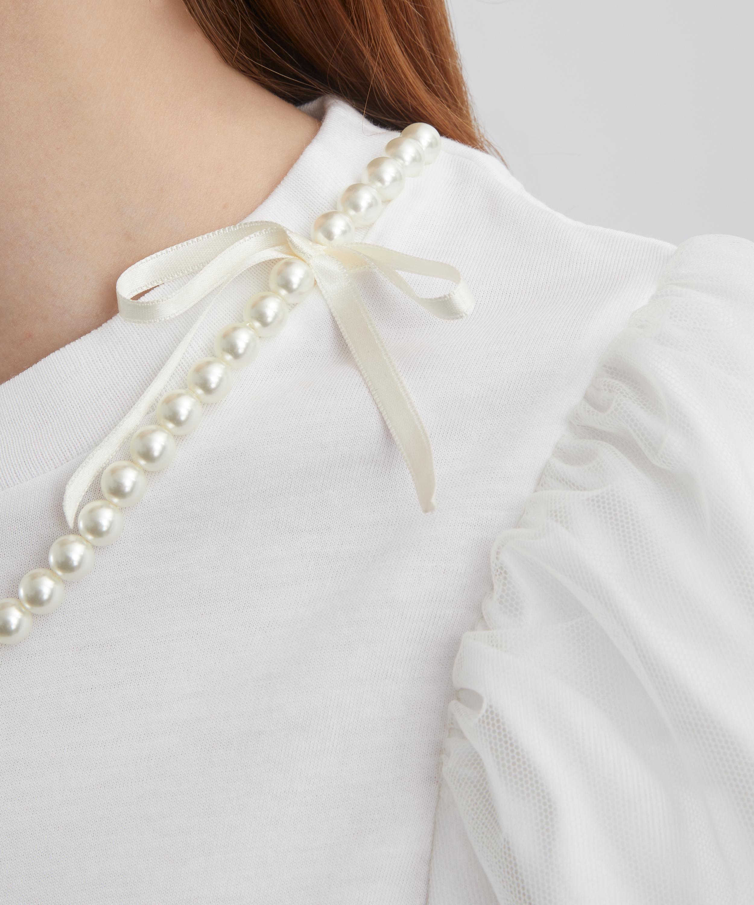 Simone Rocha -  Overlay Puff-Sleeve Pearl T-Shirt image number 4