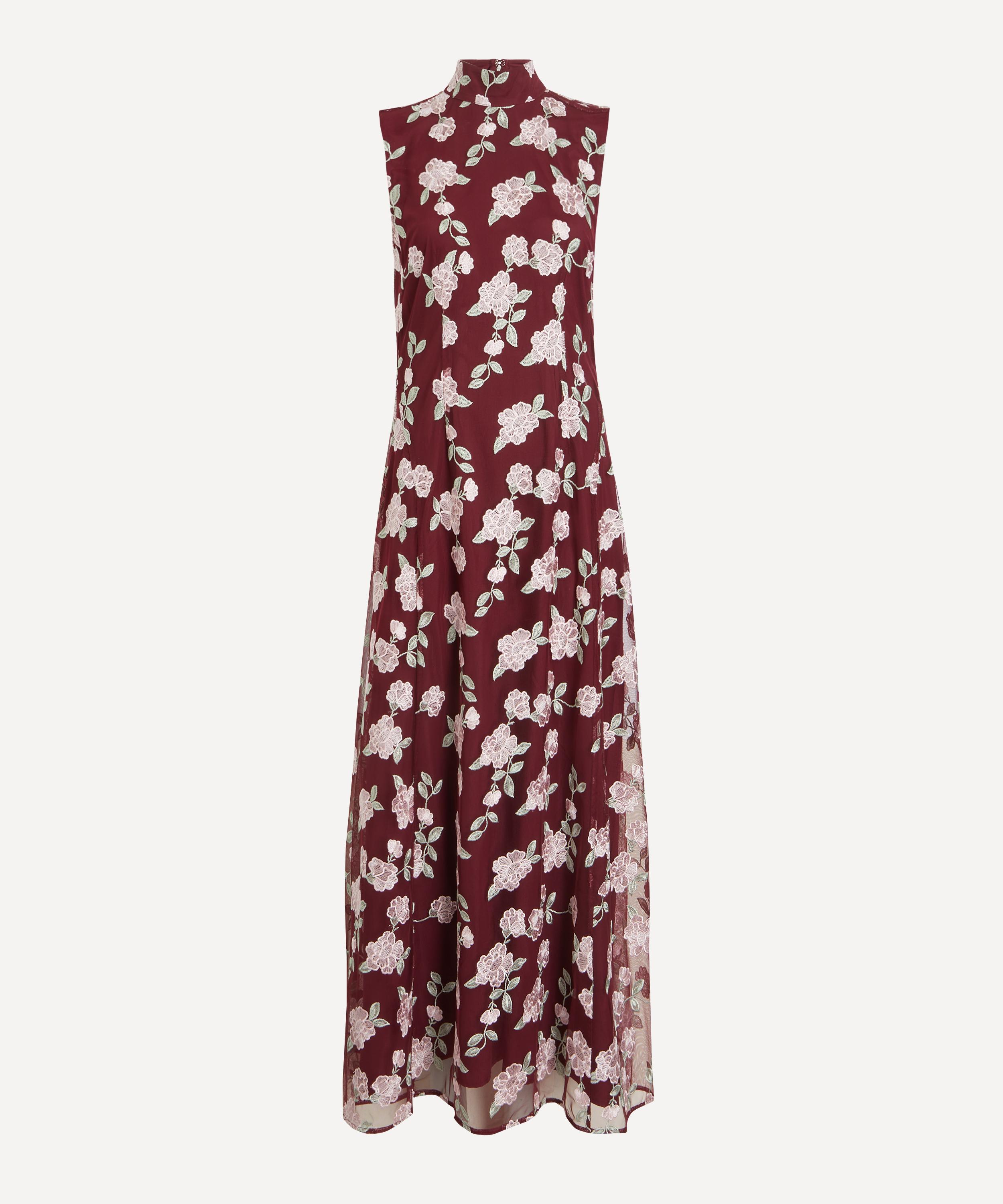 ROTATE Birger Christensen - Sleeveless Bordeaux Flower Print Maxi Dress image number 0