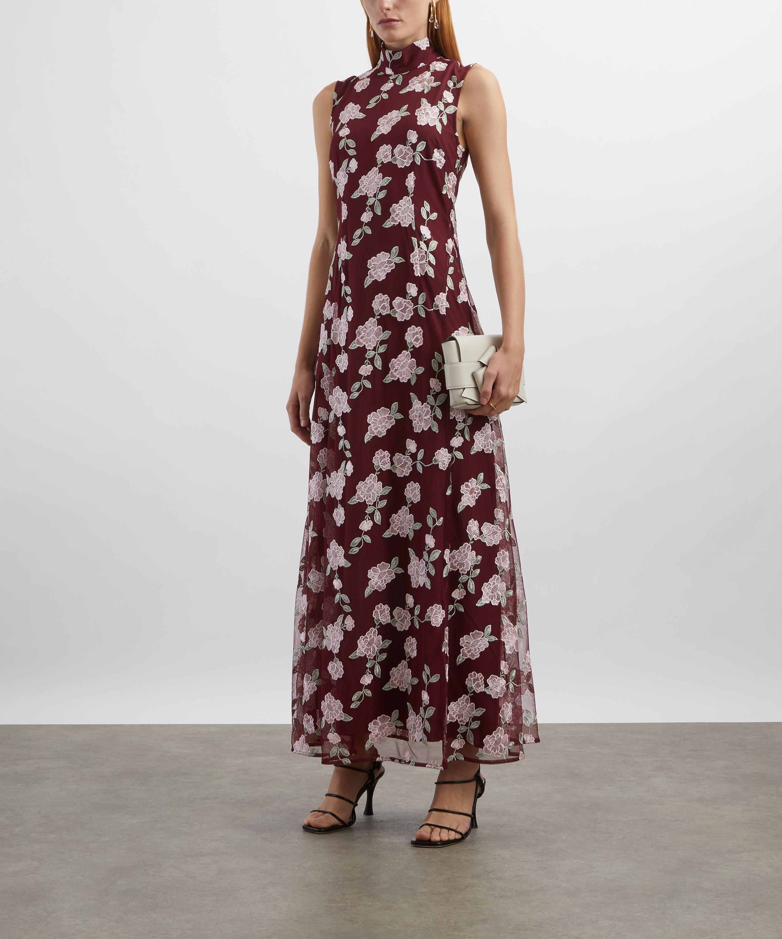 ROTATE Birger Christensen - Sleeveless Bordeaux Flower Print Maxi Dress image number 1
