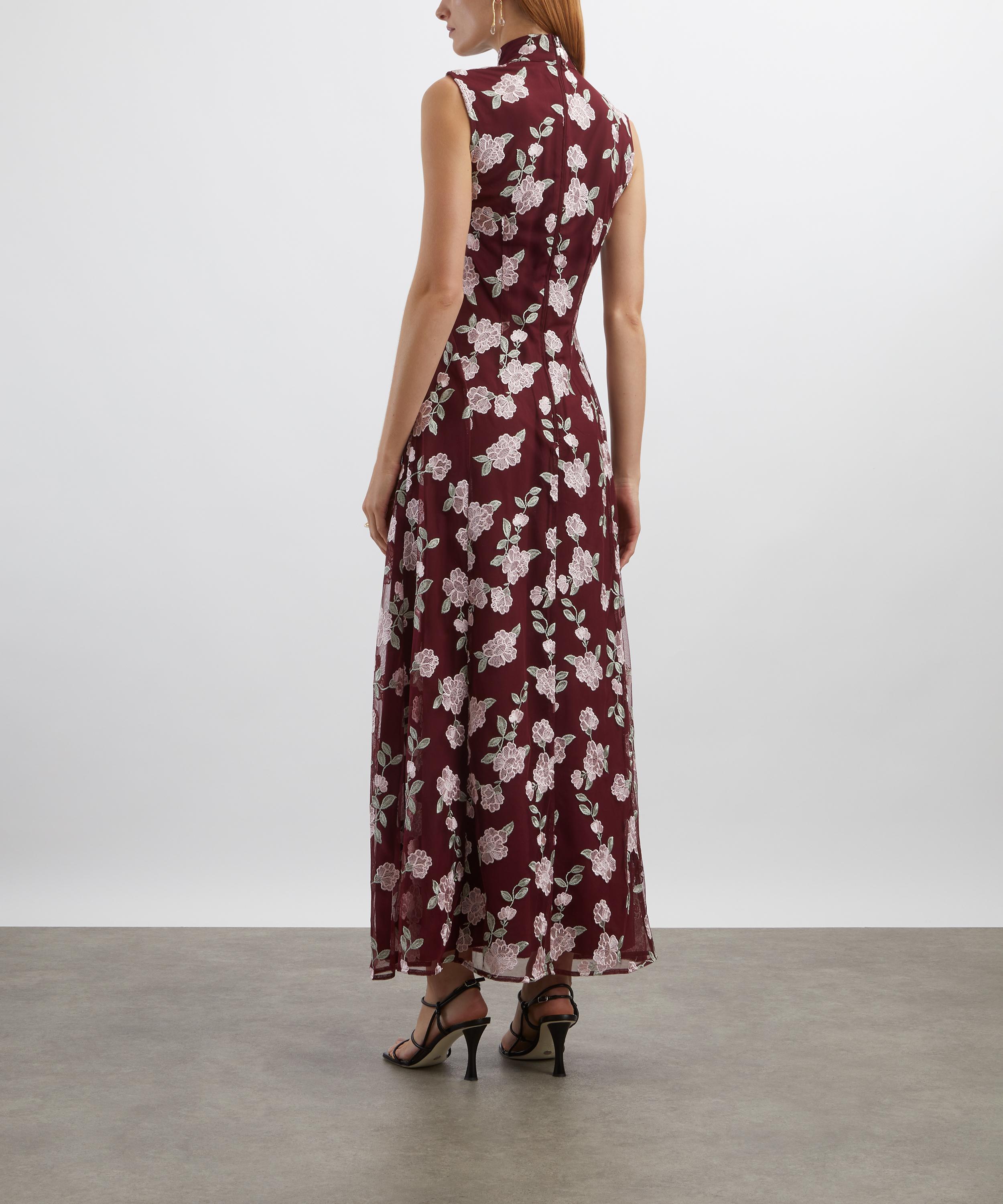 ROTATE Birger Christensen - Sleeveless Bordeaux Flower Print Maxi Dress image number 3