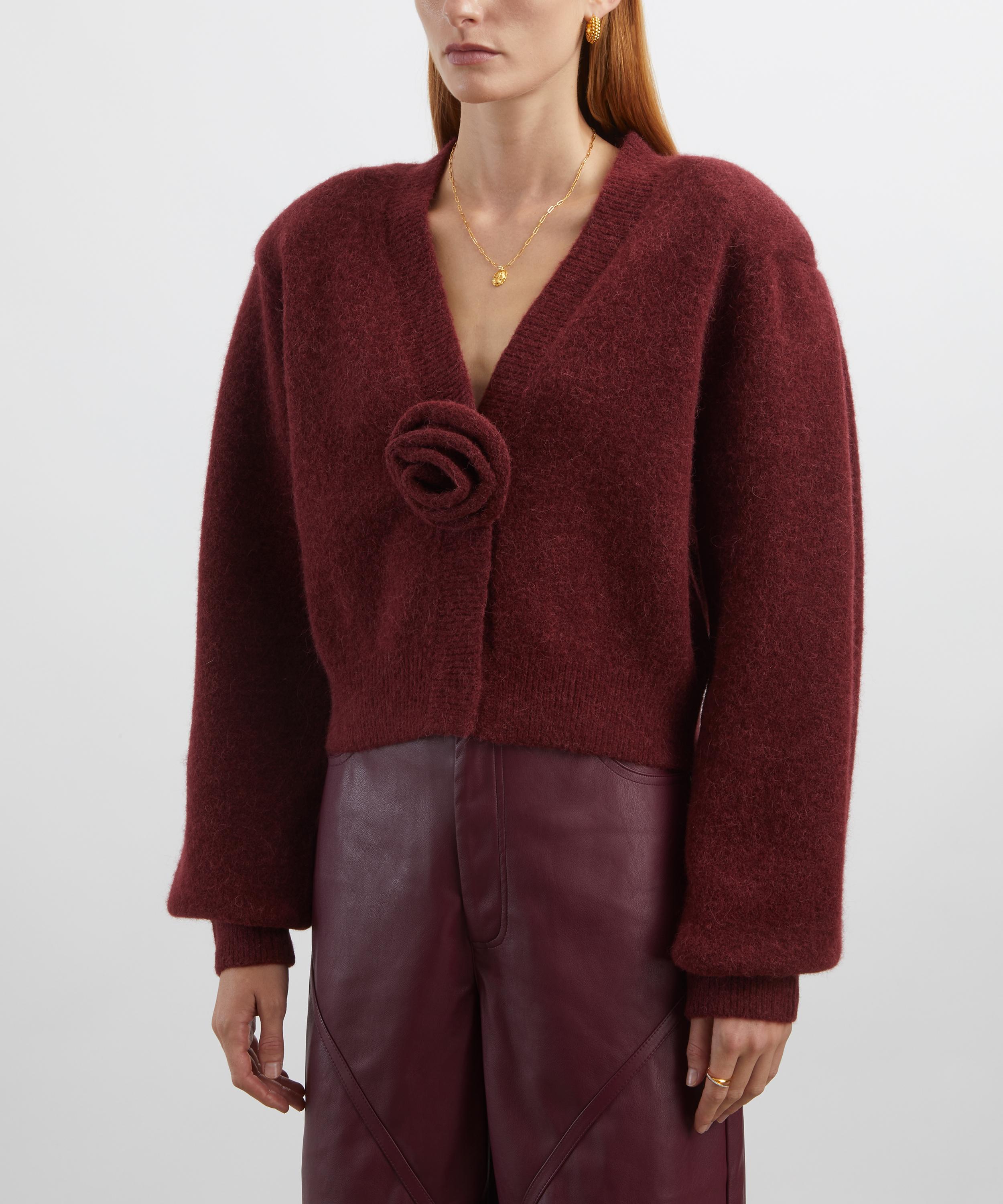 ROTATE Birger Christensen - Bordeaux Knit Puff-Sleeve Cardigan image number 2