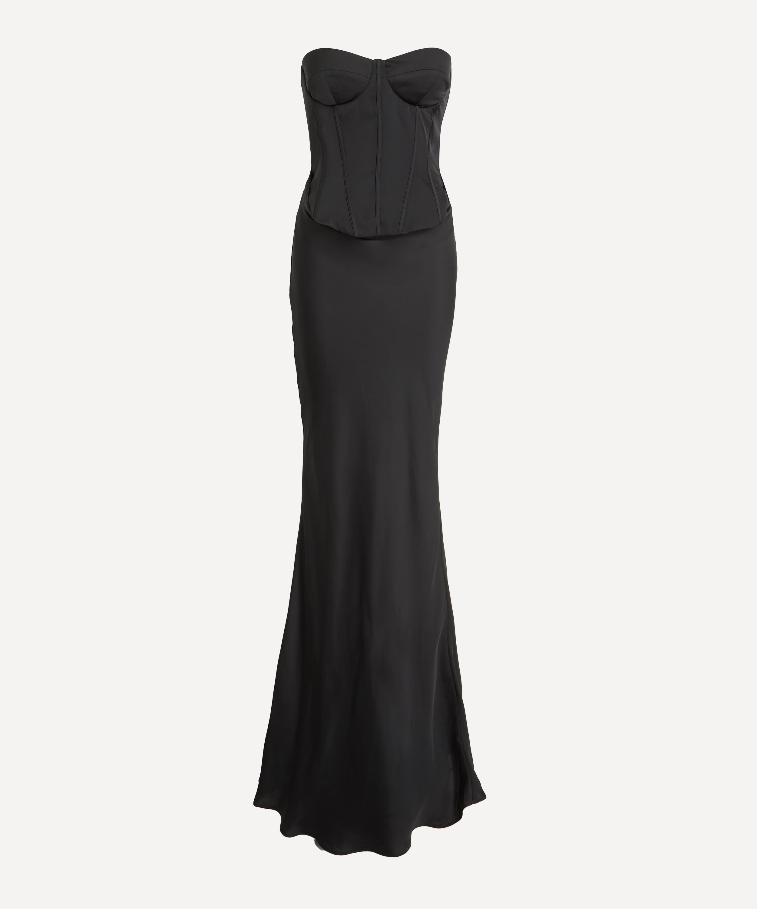 ROTATE Birger Christensen - Black Satin Corset Maxi Dress image number 0