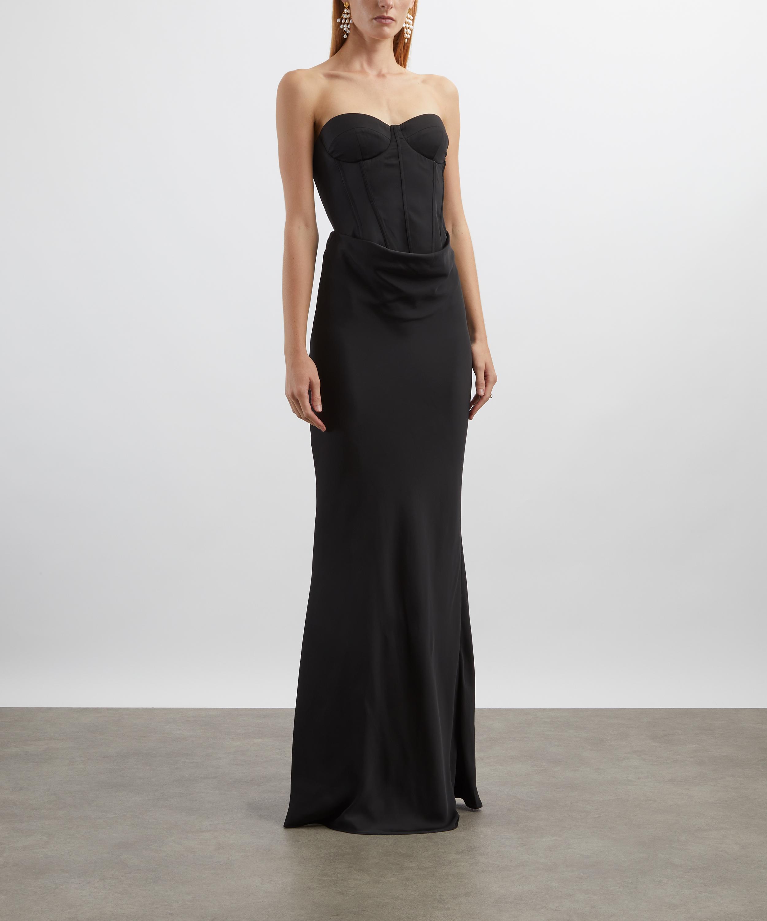ROTATE Birger Christensen - Black Satin Corset Maxi Dress image number 2