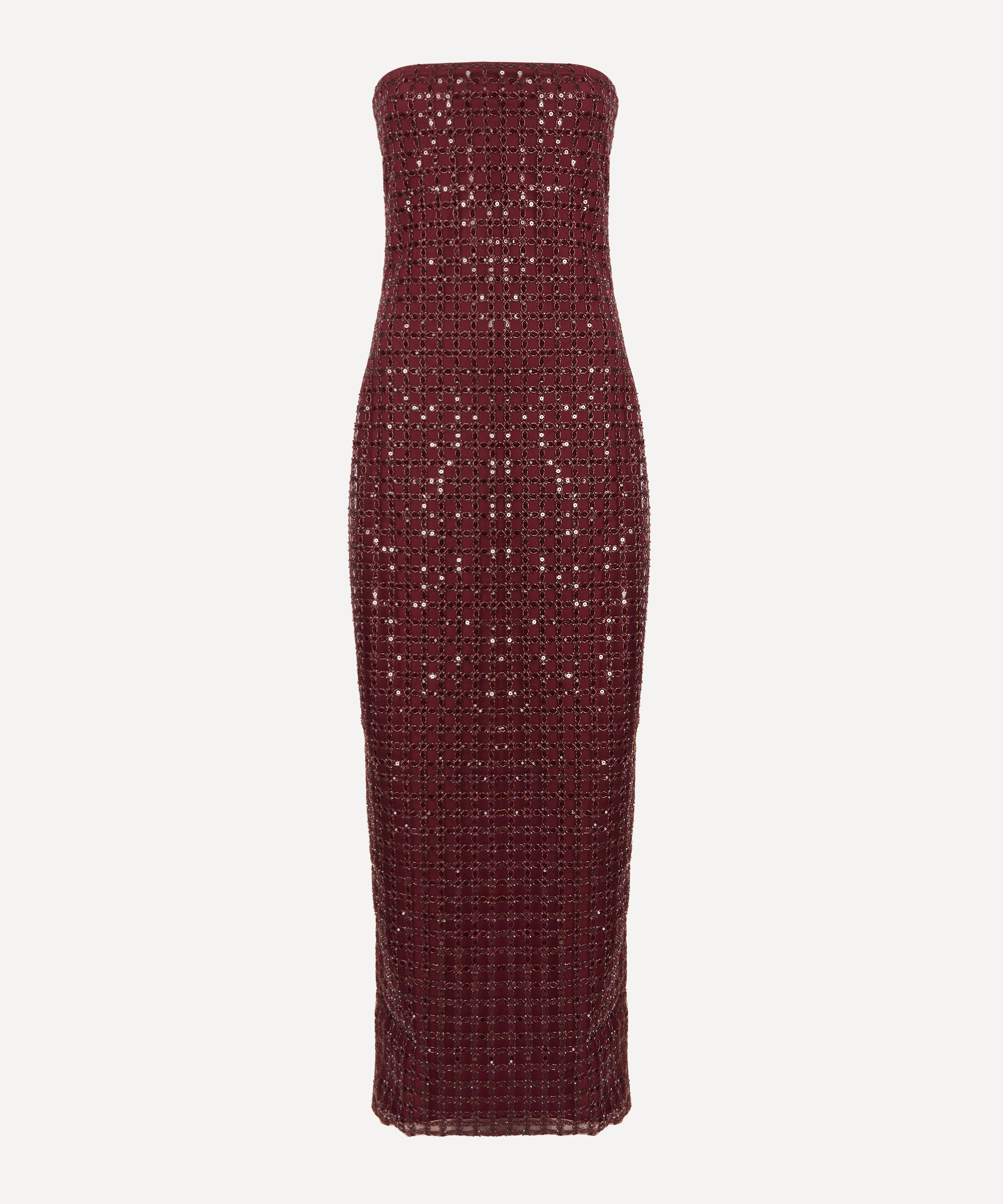 ROTATE Birger Christensen - Bordeaux Beaded Maxi Tube Dress image number 0