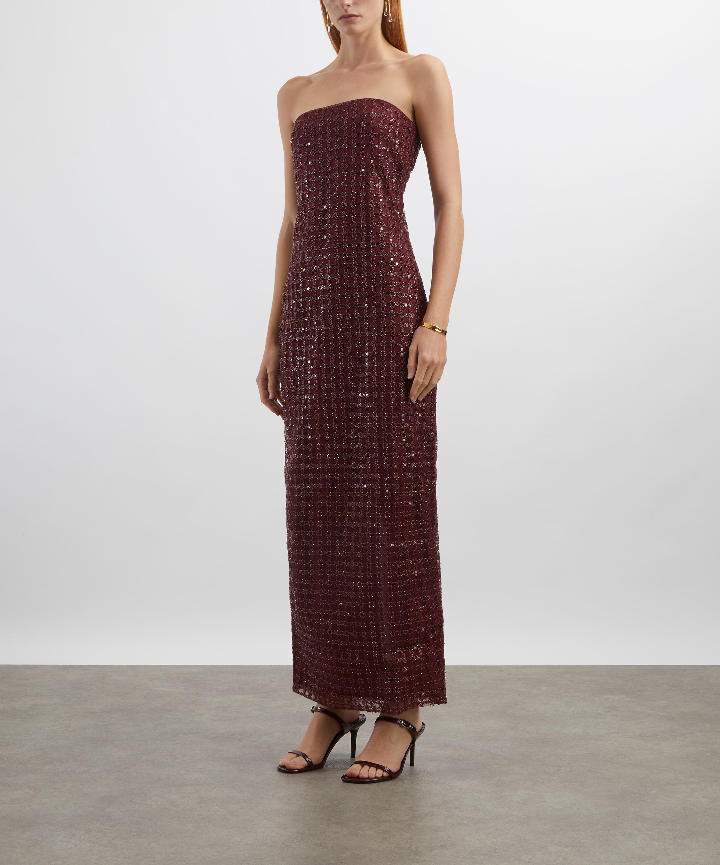 ROTATE Birger Christensen - Bordeaux Beaded Maxi Tube Dress image number 2
