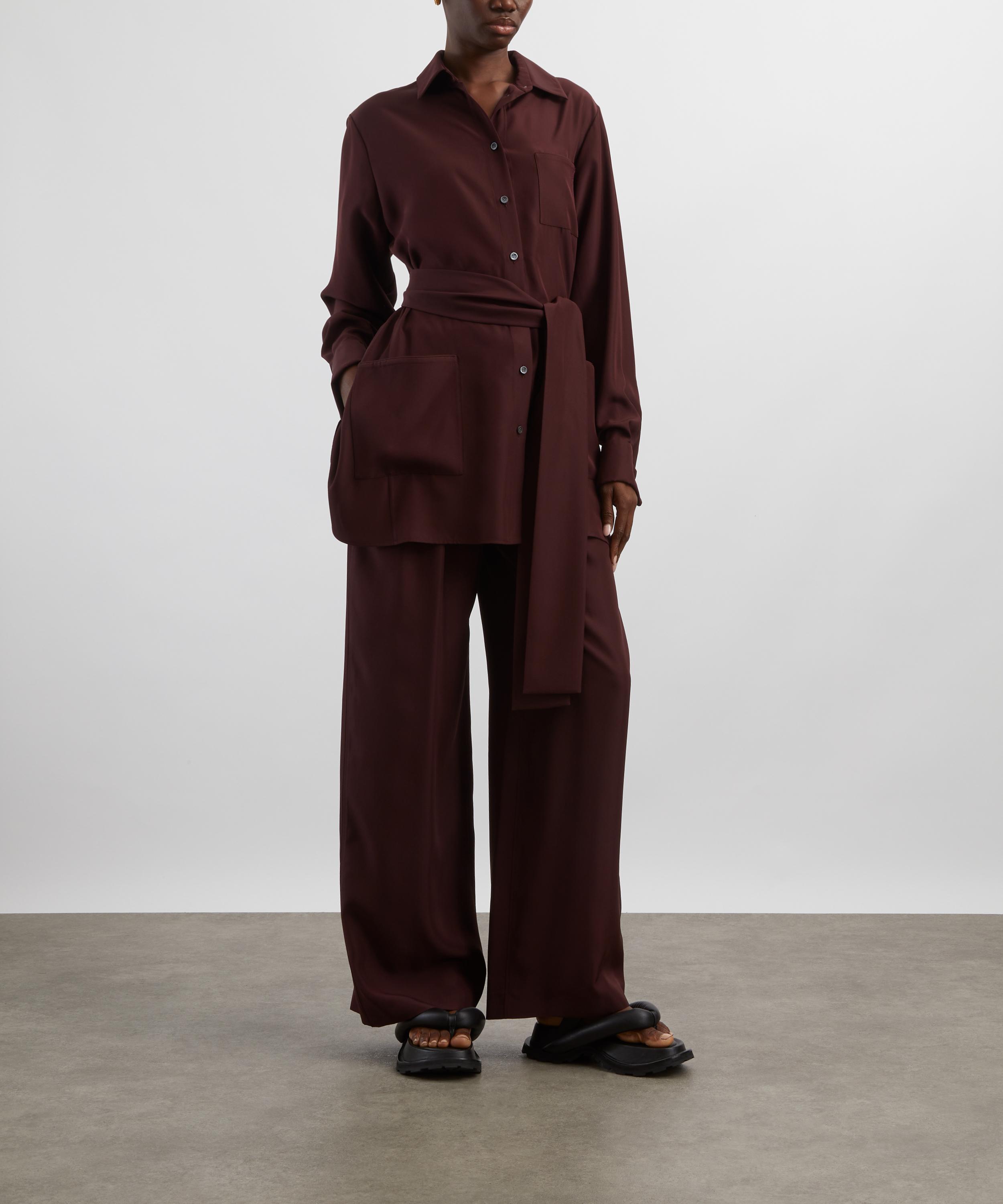 Loewe - Burgundy Belted Silk Blouse image number 1