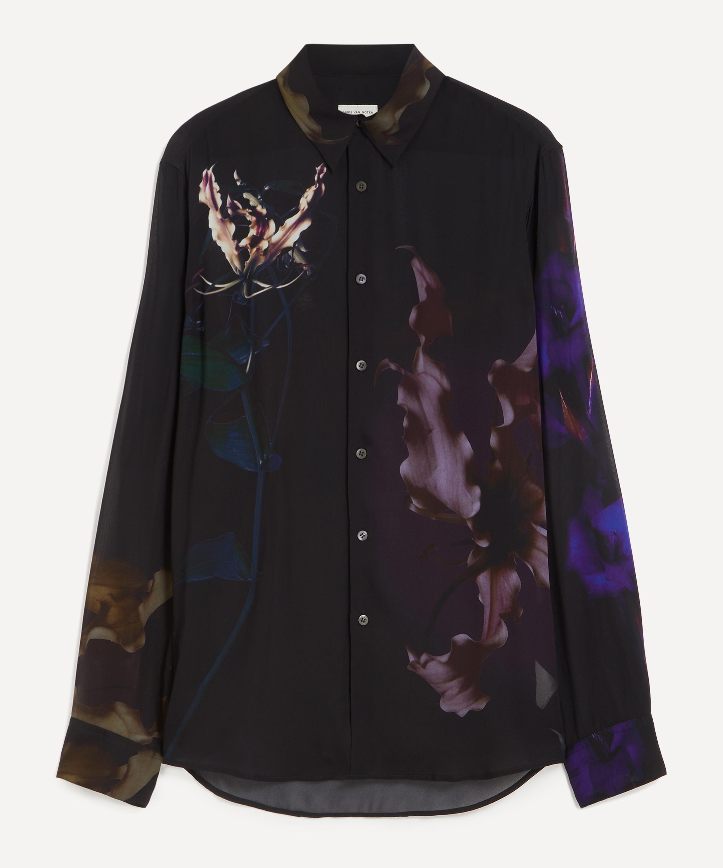 Dries Van Noten - Black Floral Chiffon Shirt image number 0