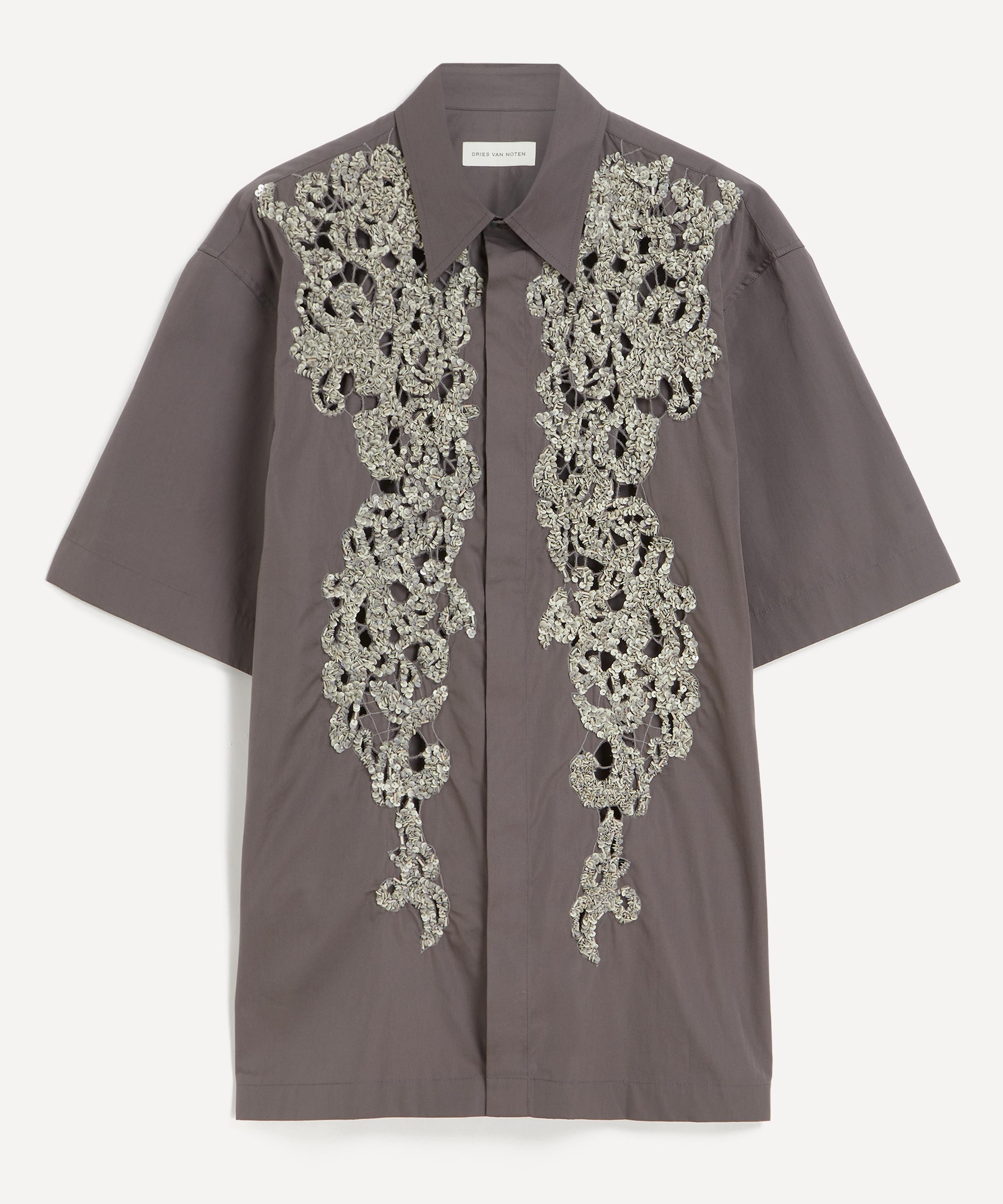 Dries Van Noten - Grey Embellished Short-Sleeve Shirt image number 0